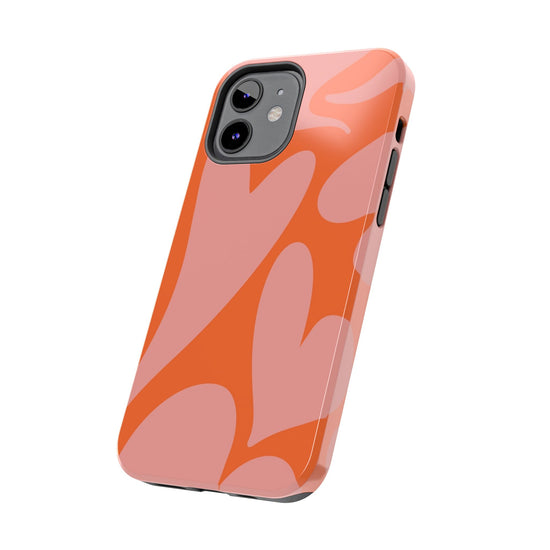 Stylish Abstract Heart Pattern Phone Case - Pink and Orange Design - Durable Protection for Your Device | Tough Phone Cases Womens Eco Friendly Apparel