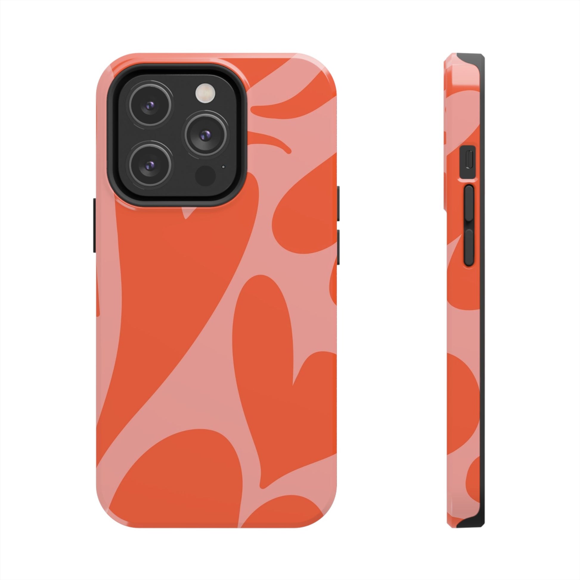 Cute Abstract Orange Heart Pattern Phone Case - Stylish and Durable Protection for Your Smartphone | Tough Phone Cases Womens Eco Friendly Apparel iPhone 14 Pro