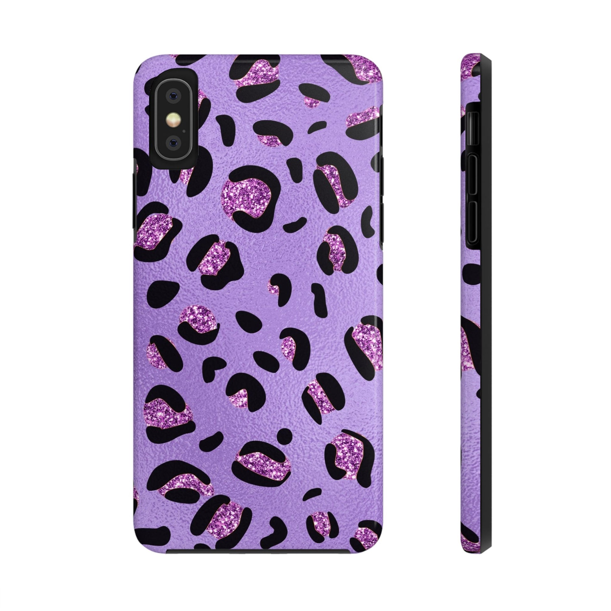 Purple Leopard Glitter Phone Case - Stylish Animal Print Design for iPhone and Android - Durable Protection | Tough Phone Cases Womens Eco Friendly Apparel iPhone XS