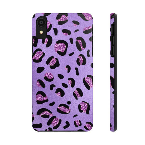 Purple Leopard Glitter Phone Case - Stylish Animal Print Design for iPhone and Android - Durable Protection | Tough Phone Cases Womens Eco Friendly Apparel iPhone XR