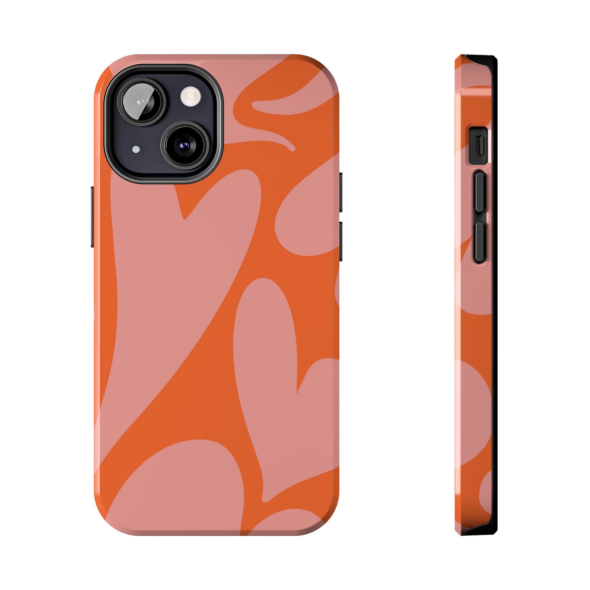 Stylish Abstract Heart Pattern Phone Case - Pink and Orange Design - Durable Protection for Your Device | Tough Phone Cases Womens Eco Friendly Apparel iPhone 13 Mini