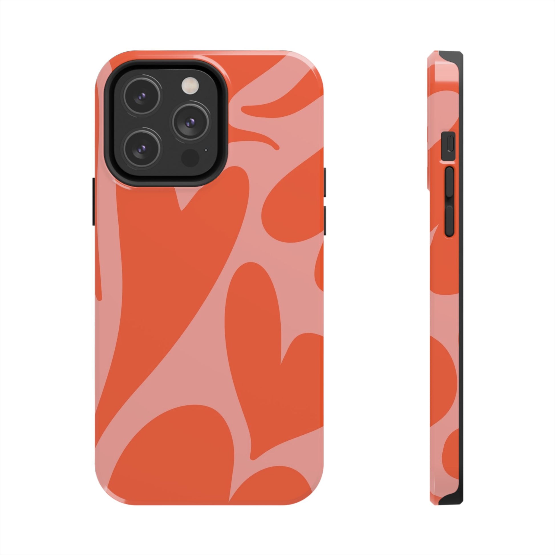 Cute Abstract Orange Heart Pattern Phone Case - Stylish and Durable Protection for Your Smartphone | Tough Phone Cases Womens Eco Friendly Apparel iPhone 14 Pro Max