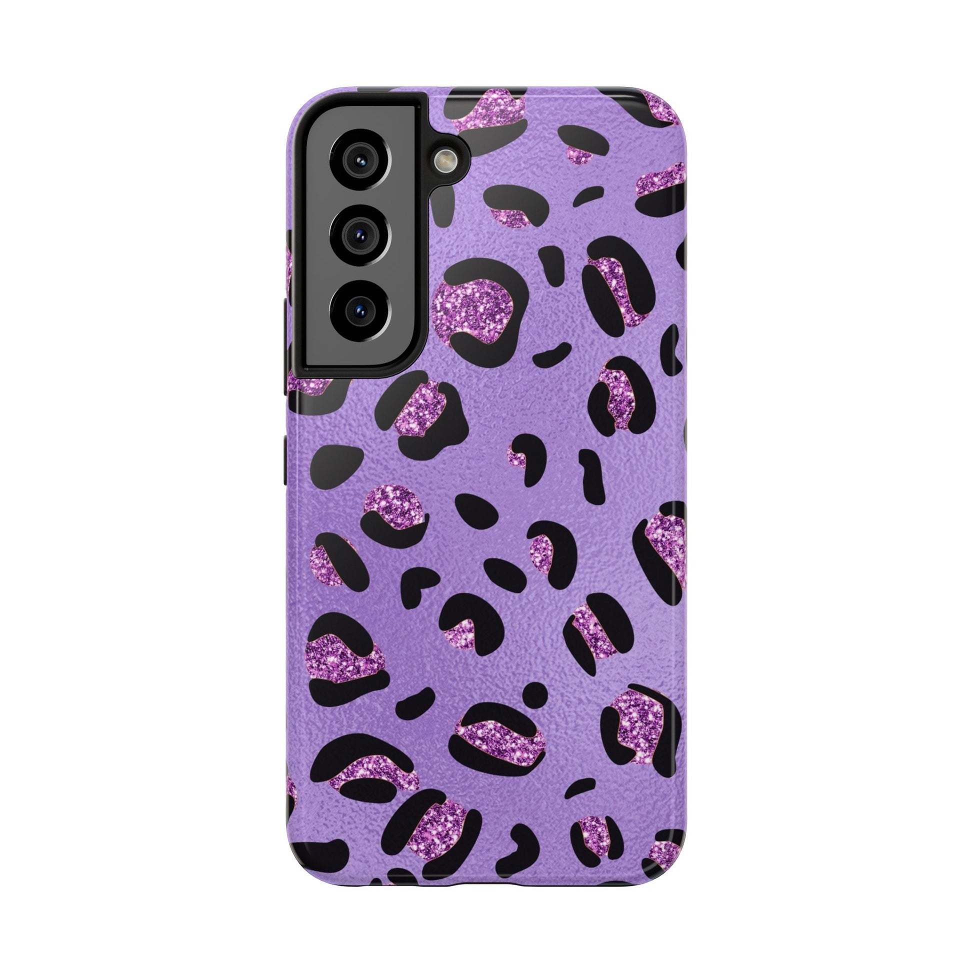 Purple Leopard Glitter Phone Case - Stylish Animal Print Design for iPhone and Android - Durable Protection | Tough Phone Cases Womens Eco Friendly Apparel