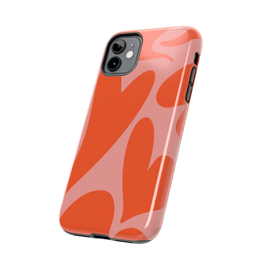 Cute Abstract Orange Heart Pattern Phone Case - Stylish and Durable Protection for Your Smartphone | Tough Phone Cases Womens Eco Friendly Apparel