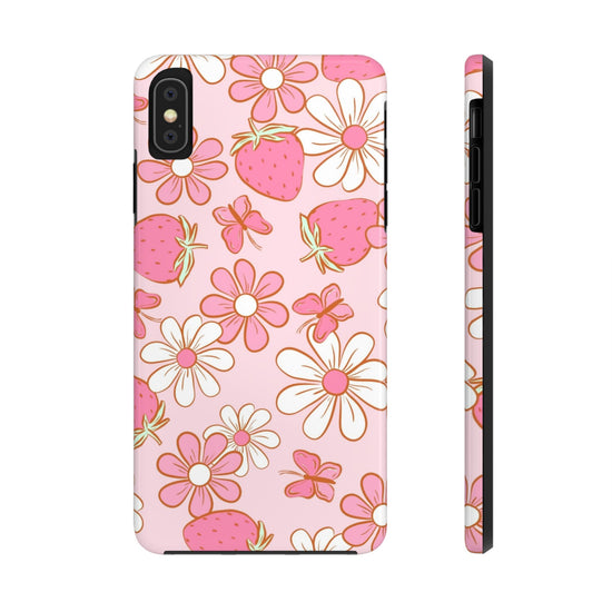 Cute Pink Strawberry and Daisy Floral Pattern Phone Case - Stylish Summer Design for iPhone and Android | Tough Phone Cases Womens Eco Friendly Apparel iPhone XS MAX