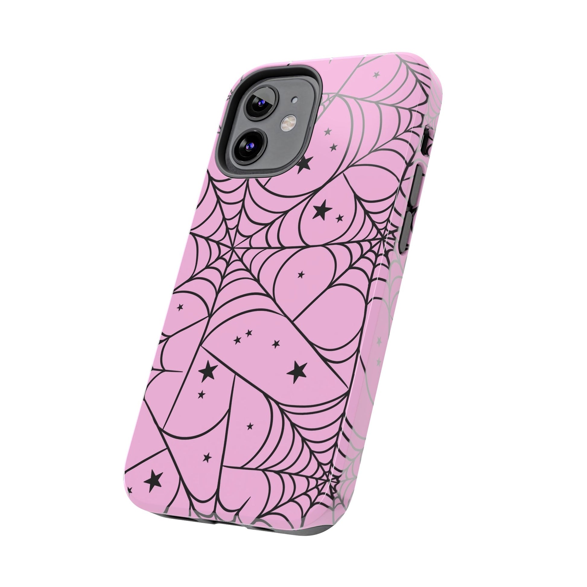 Stylish Pink Spider Web and Stars Phone Case - Cute Halloween Design - Protective Shockproof Cover | Tough Phone Cases Womens Eco Friendly Apparel