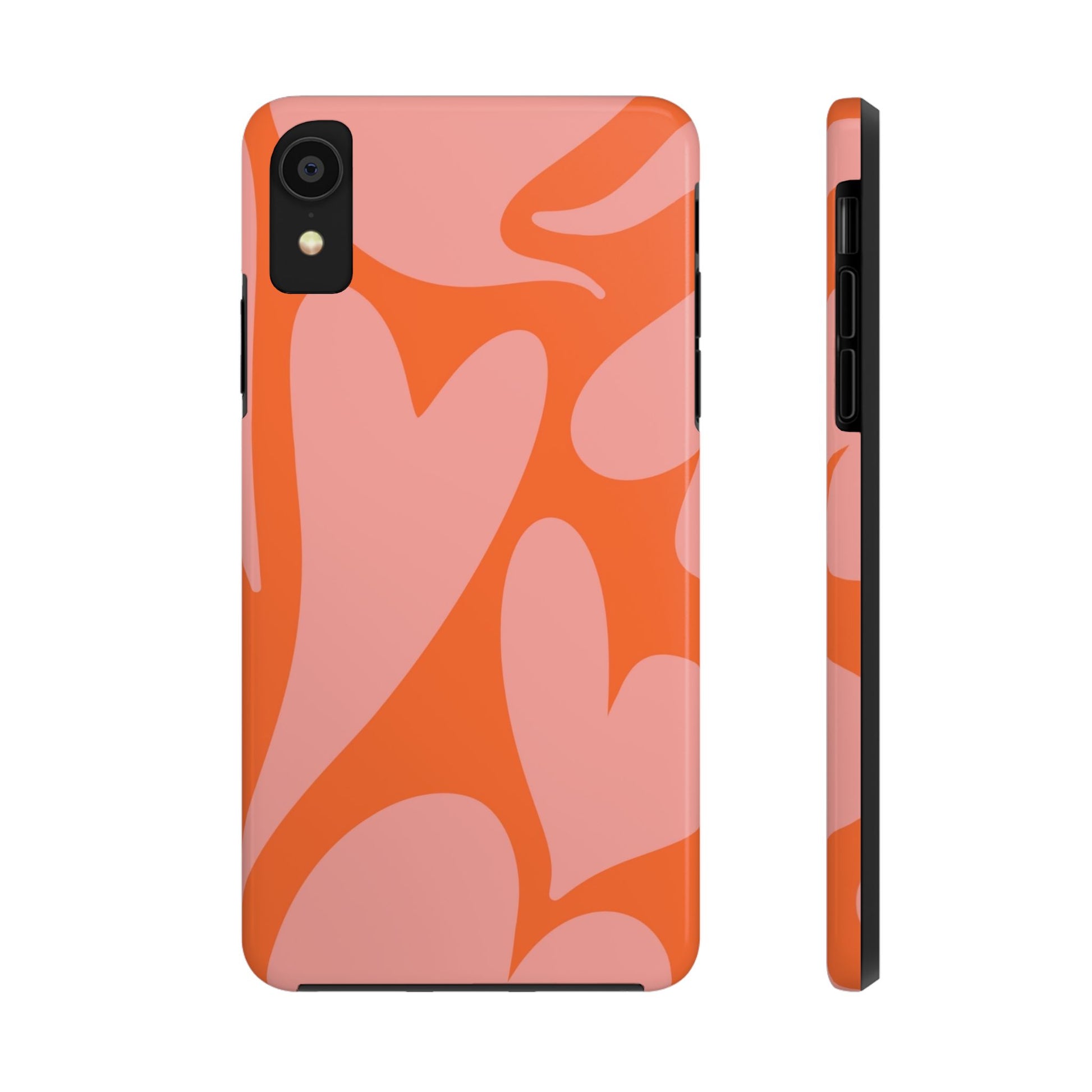 Stylish Abstract Heart Pattern Phone Case - Pink and Orange Design - Durable Protection for Your Device | Tough Phone Cases Womens Eco Friendly Apparel iPhone XR