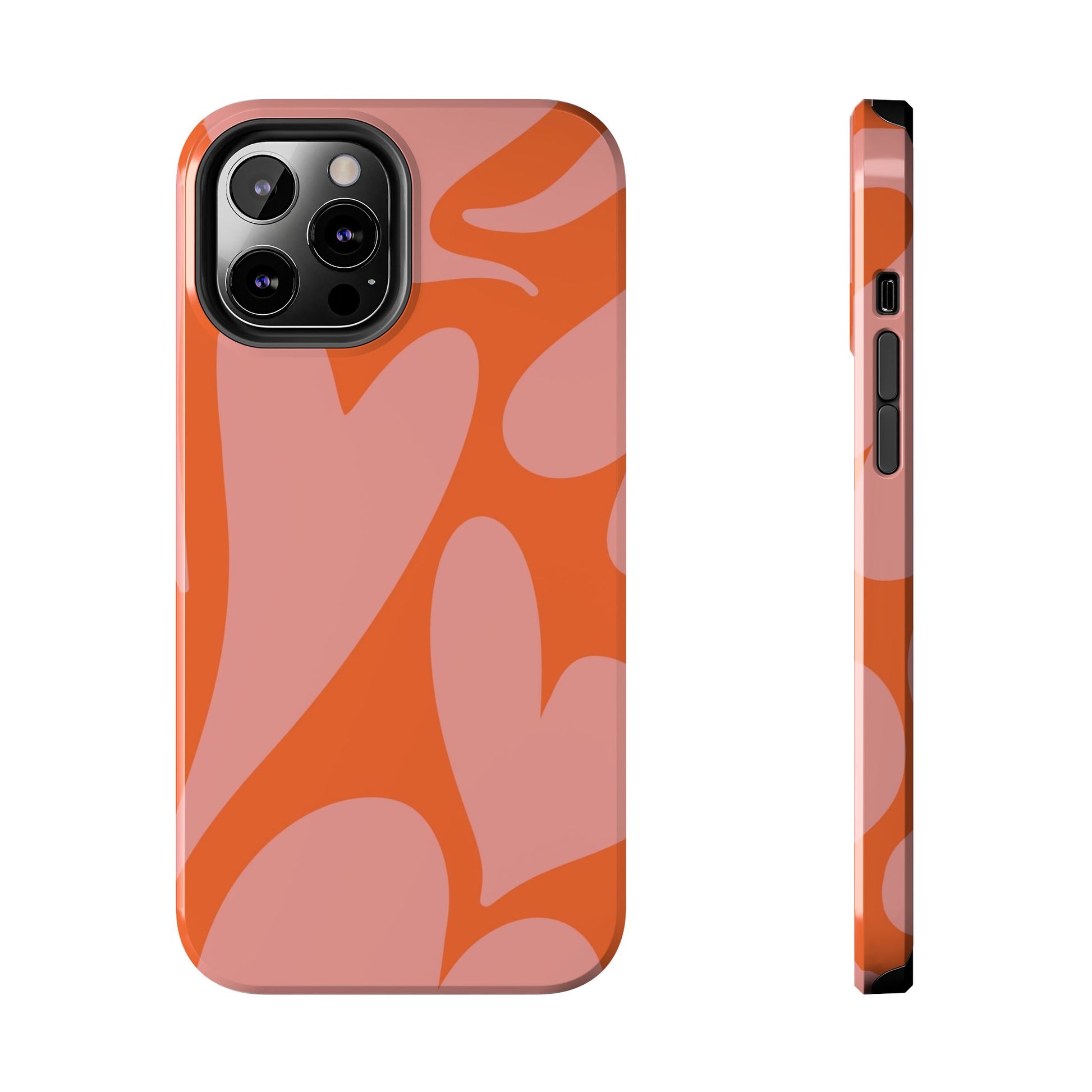 Stylish Abstract Heart Pattern Phone Case - Pink and Orange Design - Durable Protection for Your Device | Tough Phone Cases Womens Eco Friendly Apparel iPhone 12 Pro Max