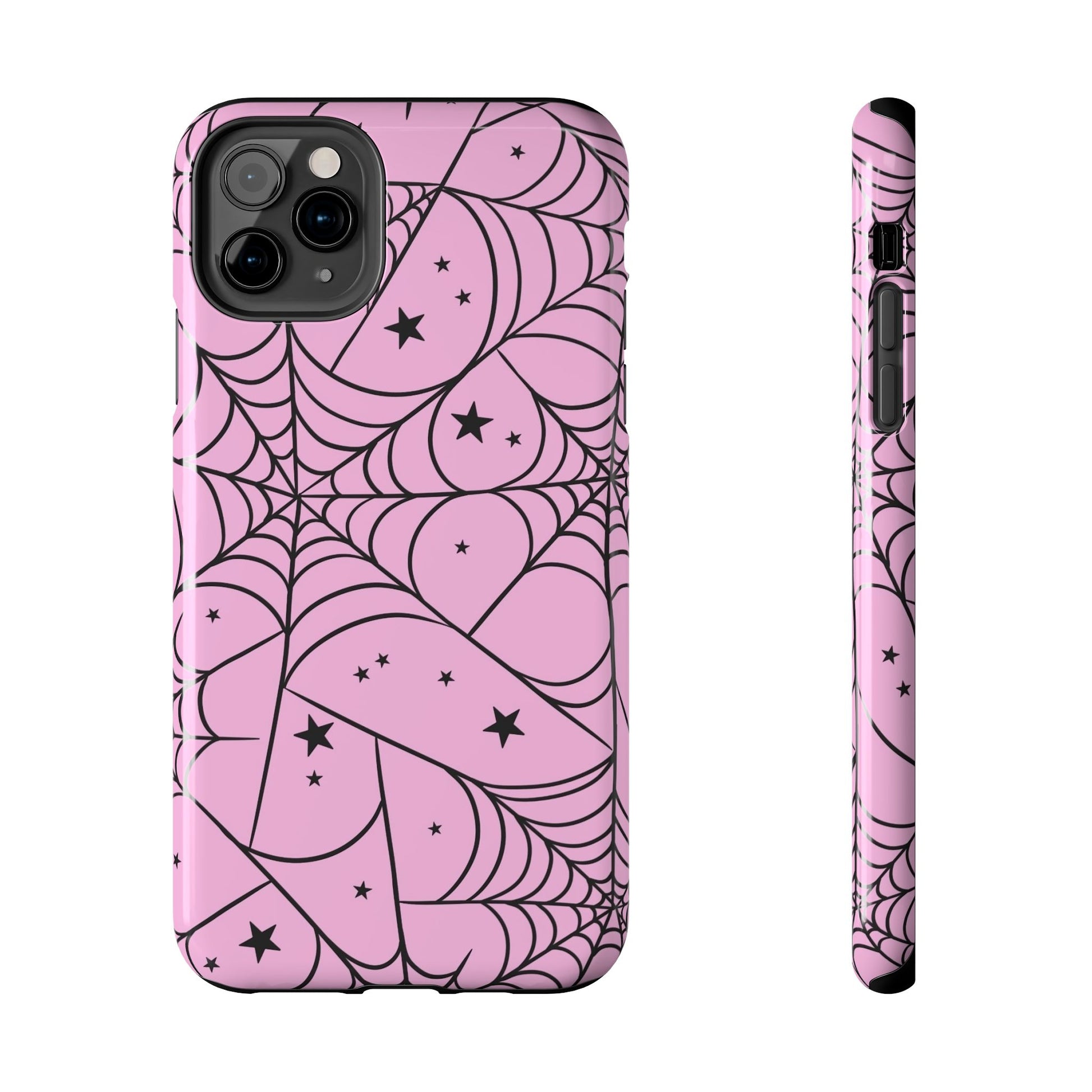 Stylish Pink Spider Web and Stars Phone Case - Cute Halloween Design - Protective Shockproof Cover | Tough Phone Cases Womens Eco Friendly Apparel iPhone 11 Pro Max