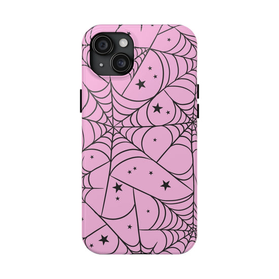 Stylish Pink Spider Web and Stars Phone Case - Cute Halloween Design - Protective Shockproof Cover | Tough Phone Cases Womens Eco Friendly Apparel