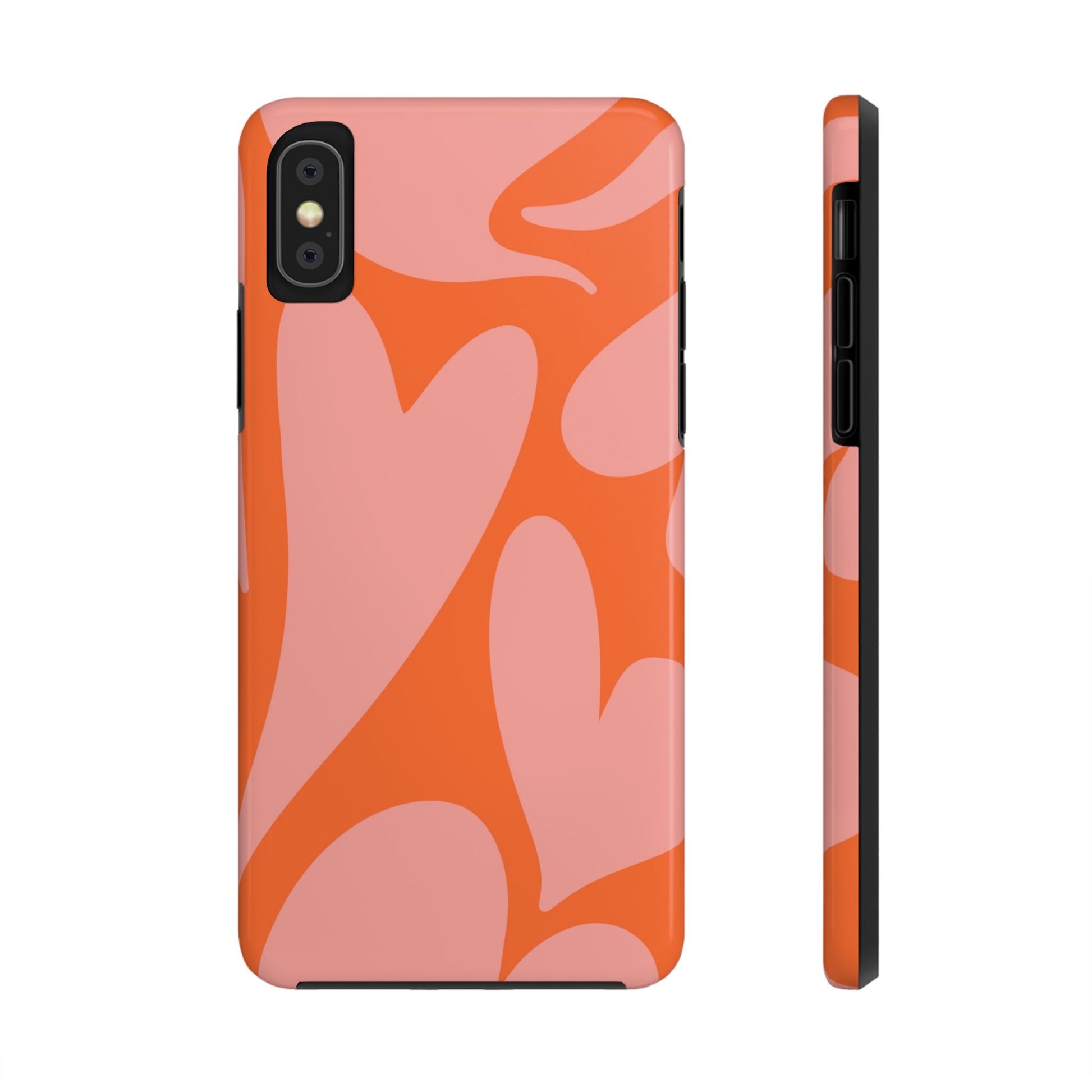 Stylish Abstract Heart Pattern Phone Case - Pink and Orange Design - Durable Protection for Your Device | Tough Phone Cases Womens Eco Friendly Apparel iPhone XS