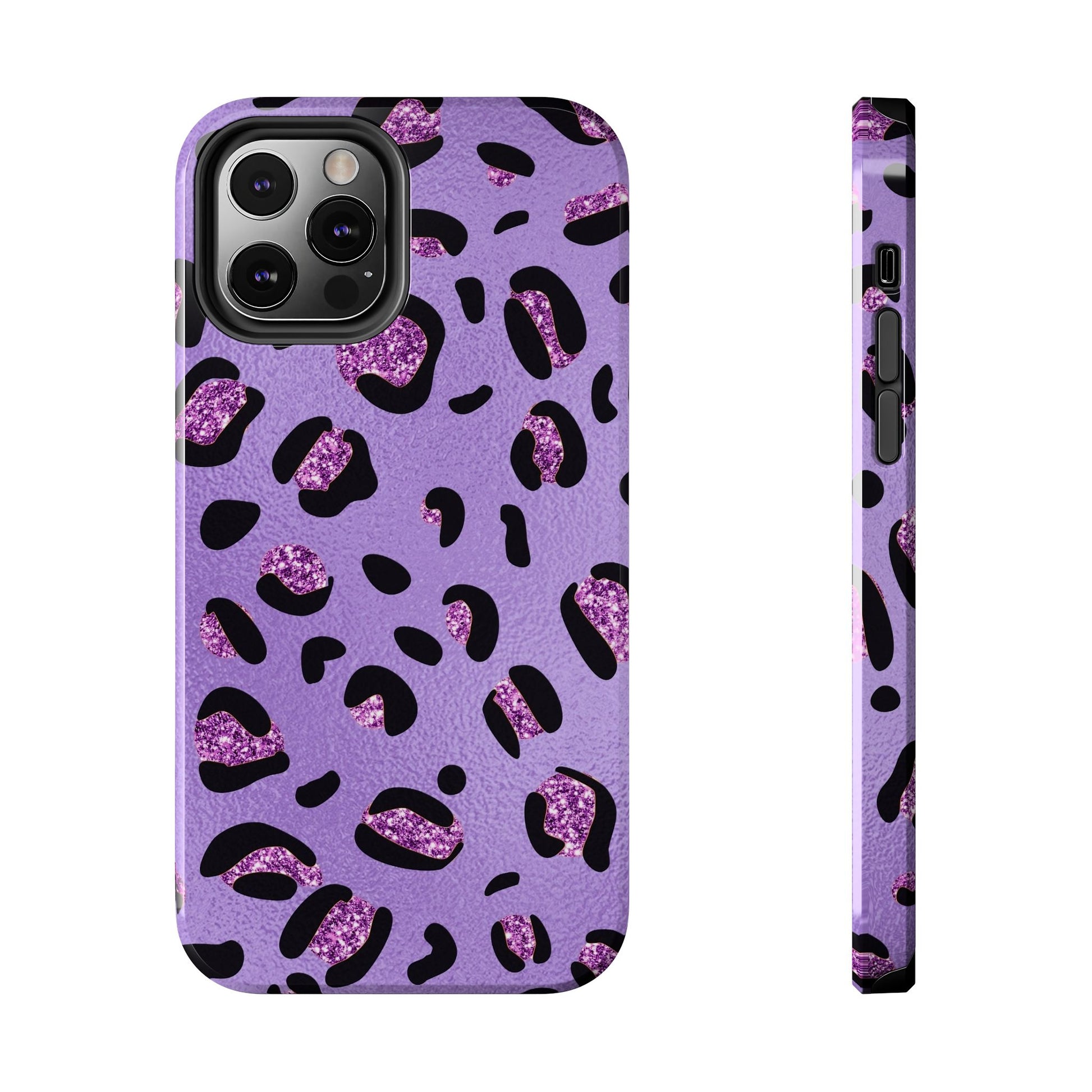 Purple Leopard Glitter Phone Case - Stylish Animal Print Design for iPhone and Android - Durable Protection | Tough Phone Cases Womens Eco Friendly Apparel iPhone 12 Pro