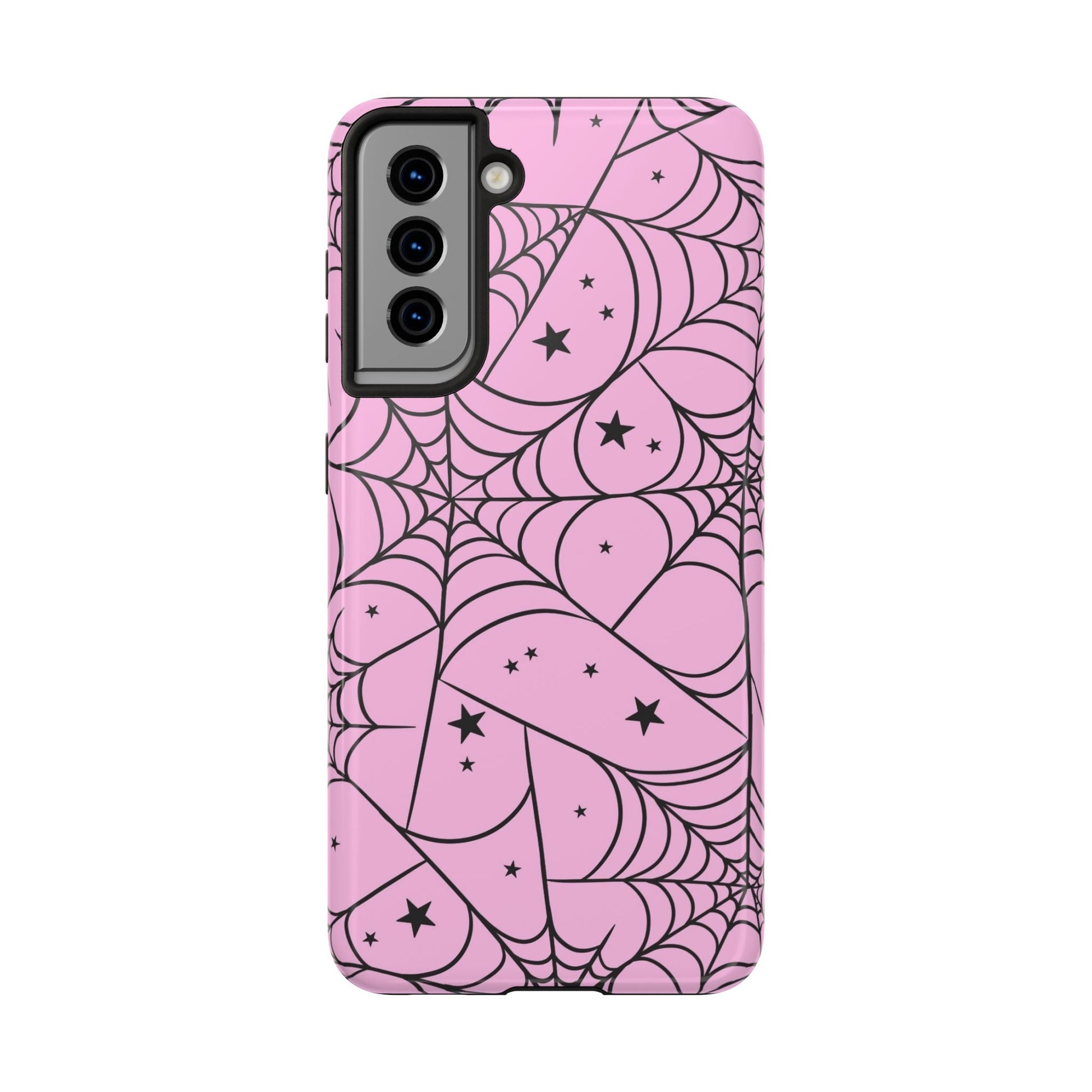 Stylish Pink Spider Web and Stars Phone Case - Cute Halloween Design - Protective Shockproof Cover | Tough Phone Cases Womens Eco Friendly Apparel