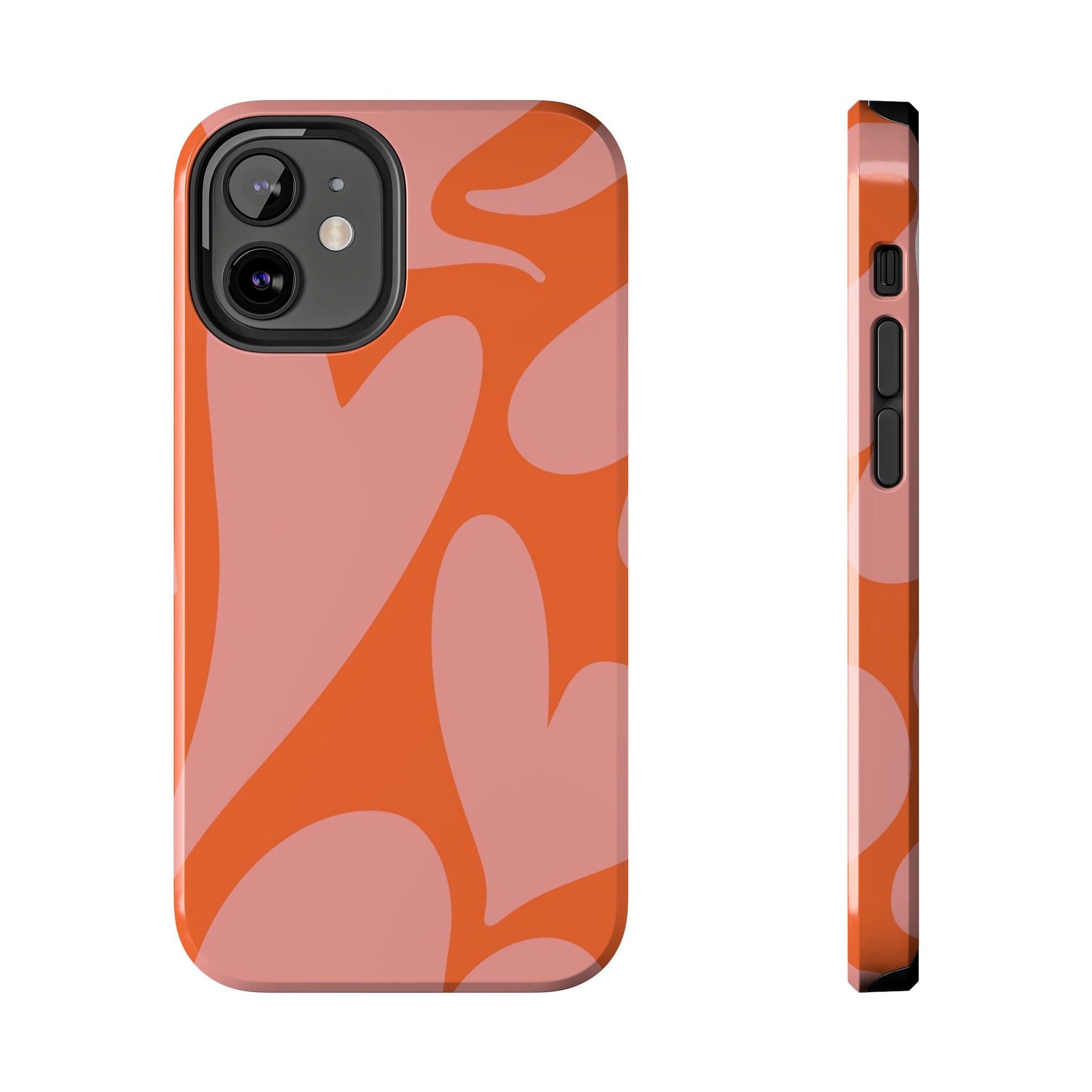Stylish Abstract Heart Pattern Phone Case - Pink and Orange Design - Durable Protection for Your Device | Tough Phone Cases Womens Eco Friendly Apparel iPhone 12 Mini