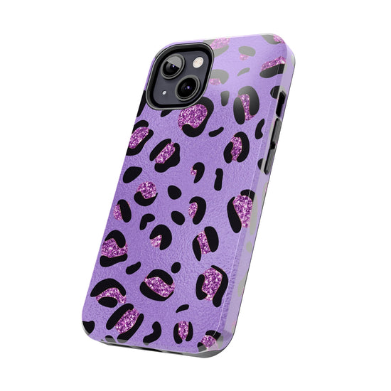 Purple Leopard Glitter Phone Case - Stylish Animal Print Design for iPhone and Android - Durable Protection | Tough Phone Cases Womens Eco Friendly Apparel