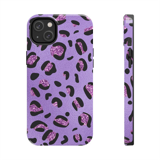 Purple Leopard Glitter Phone Case - Stylish Animal Print Design for iPhone and Android - Durable Protection | Tough Phone Cases Womens Eco Friendly Apparel iPhone 14 Plus