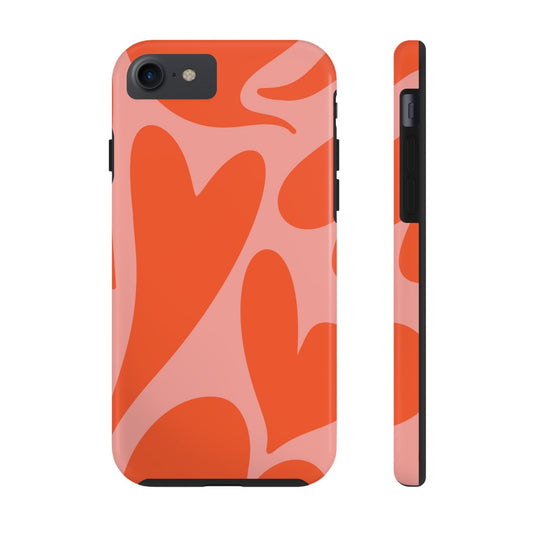 Cute Abstract Orange Heart Pattern Phone Case - Stylish and Durable Protection for Your Smartphone | Tough Phone Cases Womens Eco Friendly Apparel iPhone 7, iPhone 8, iPhone SE