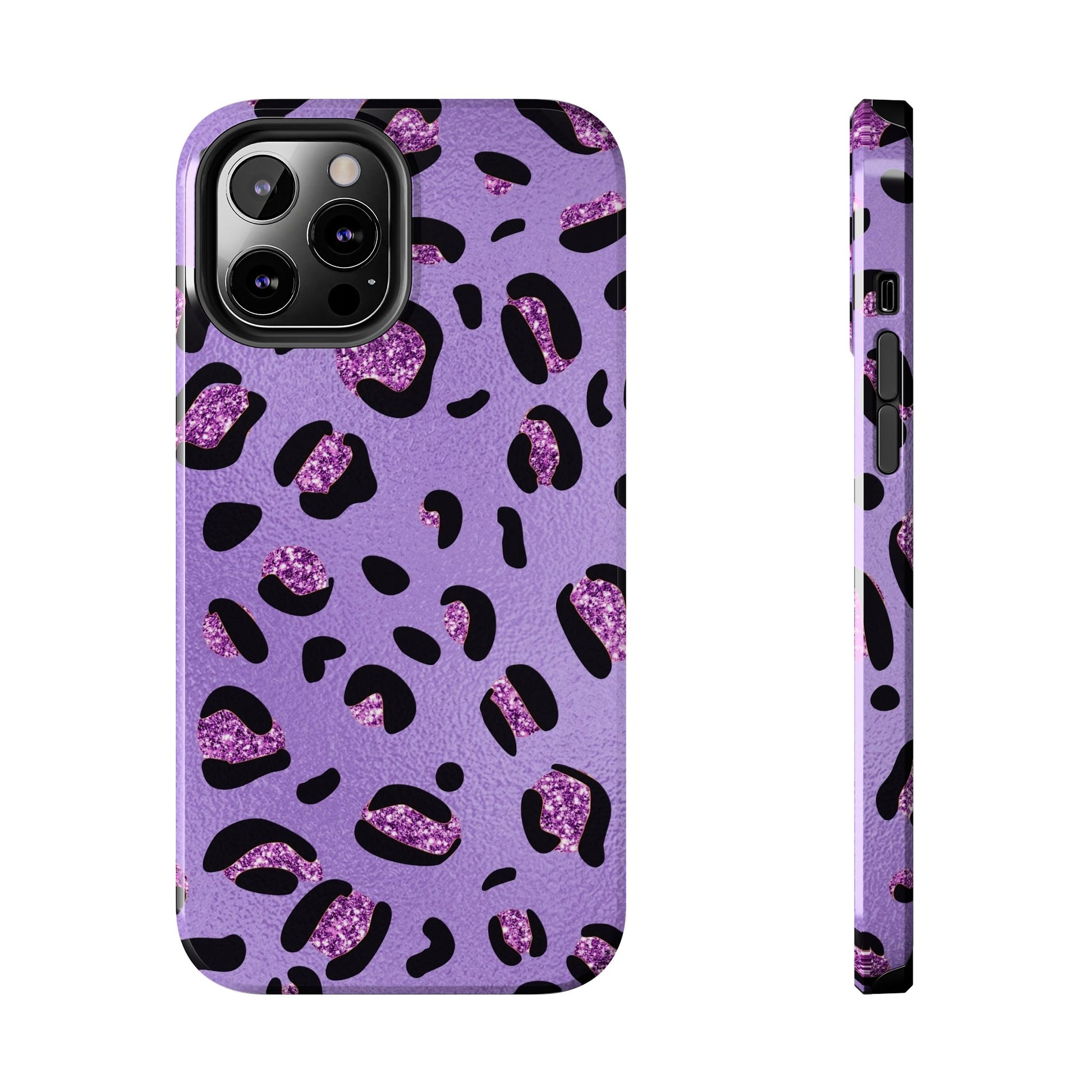 Purple Leopard Glitter Phone Case - Stylish Animal Print Design for iPhone and Android - Durable Protection | Tough Phone Cases Womens Eco Friendly Apparel iPhone 12 Pro Max
