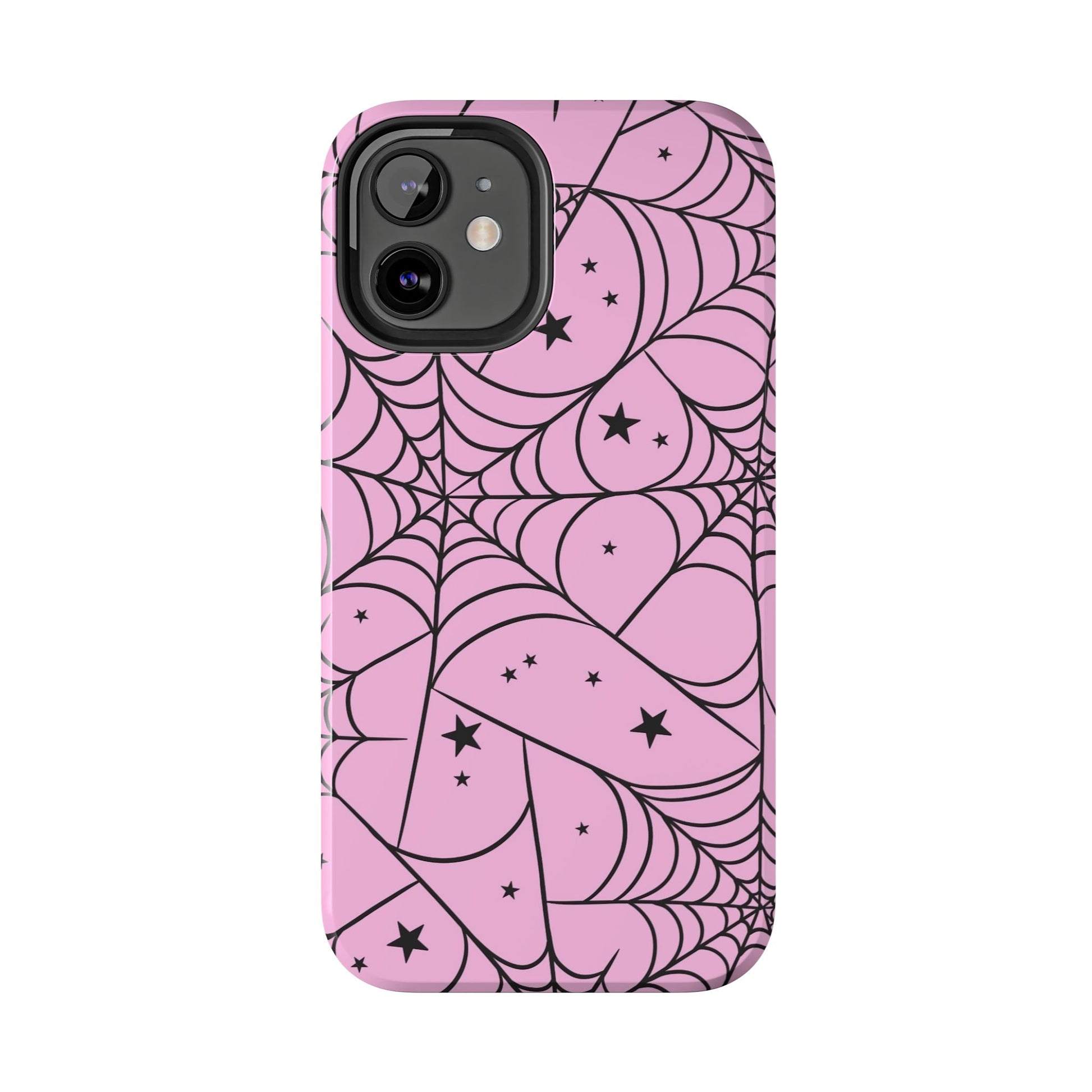 Stylish Pink Spider Web and Stars Phone Case - Cute Halloween Design - Protective Shockproof Cover | Tough Phone Cases Womens Eco Friendly Apparel