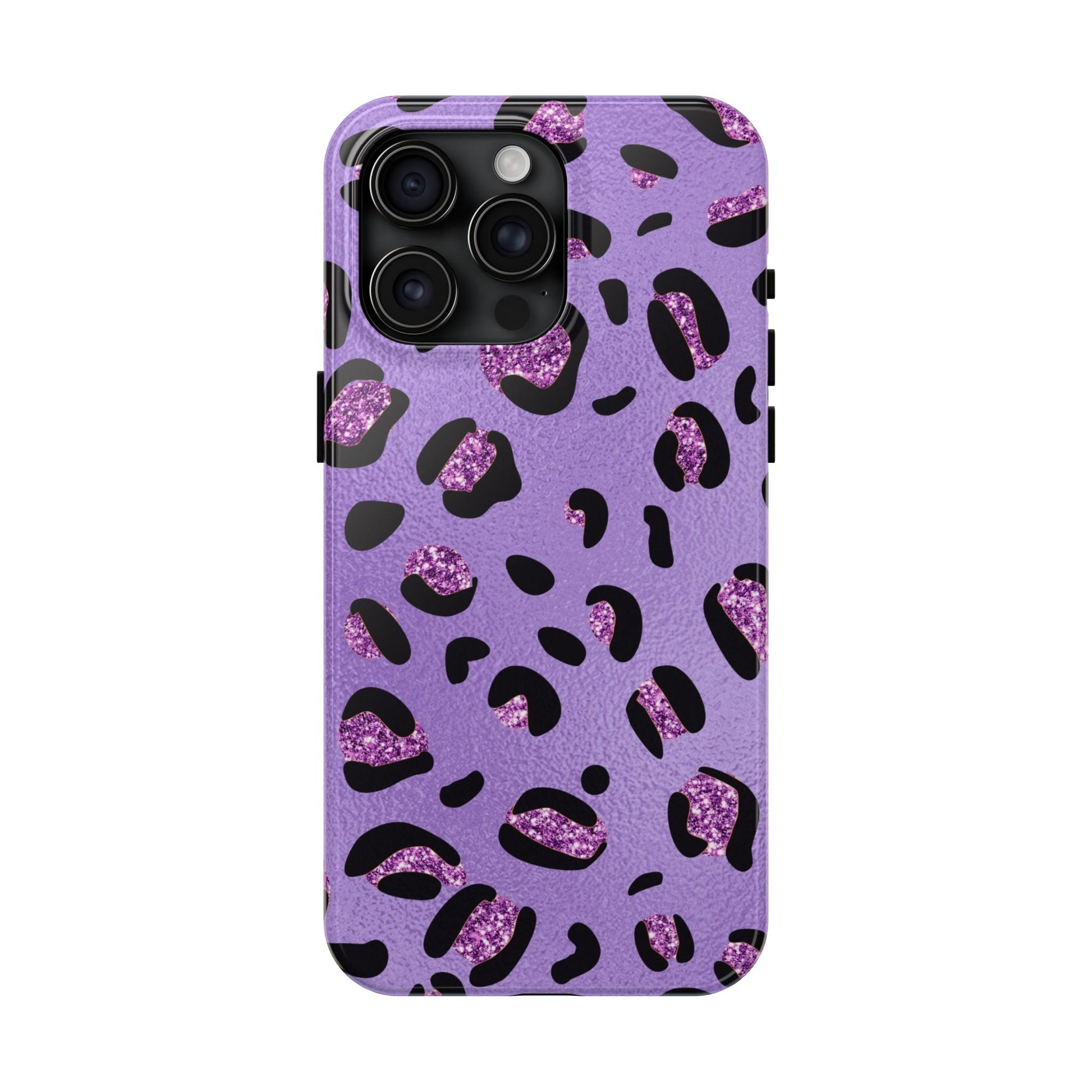 Purple Leopard Glitter Phone Case - Stylish Animal Print Design for iPhone and Android - Durable Protection | Tough Phone Cases Womens Eco Friendly Apparel