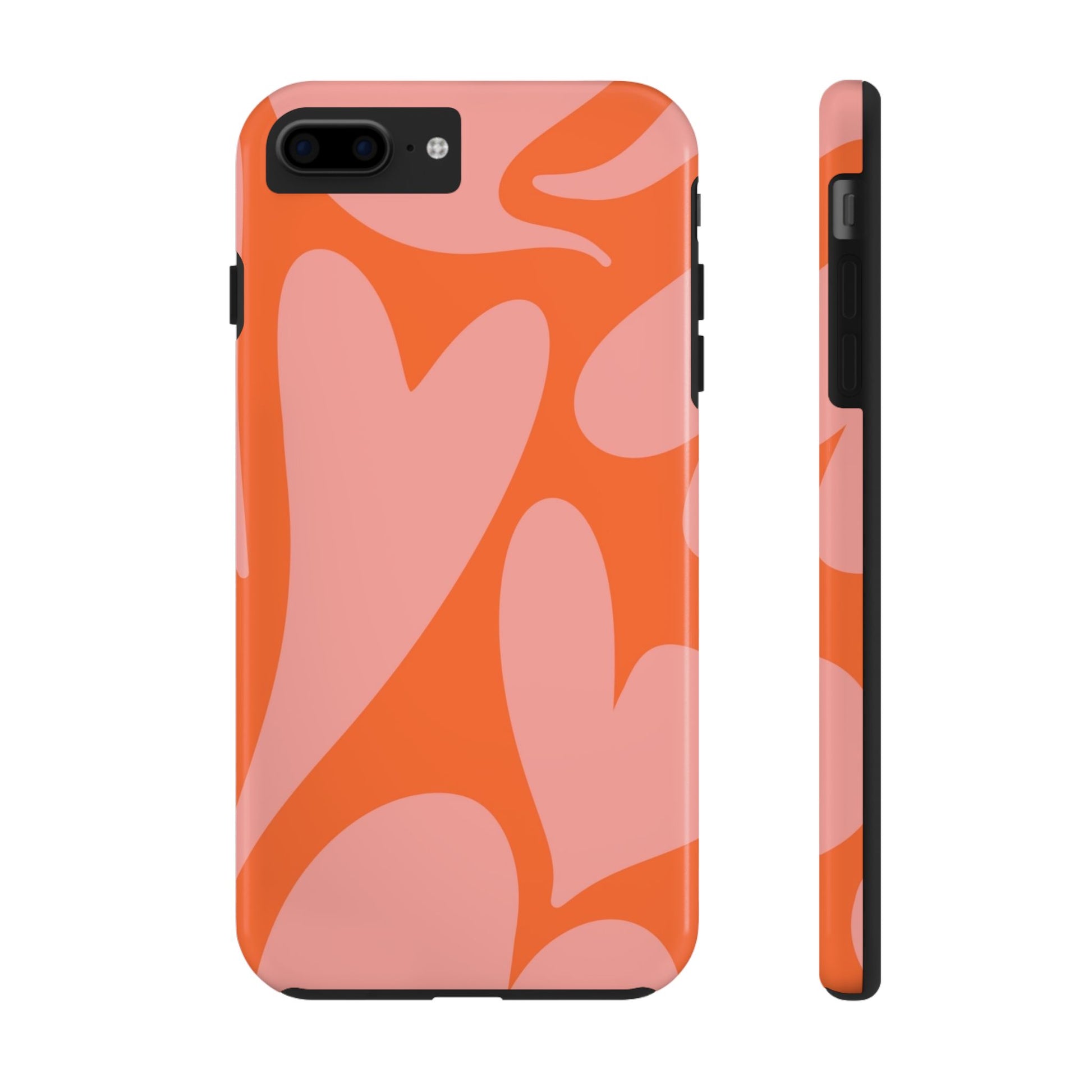 Stylish Abstract Heart Pattern Phone Case - Pink and Orange Design - Durable Protection for Your Device | Tough Phone Cases Womens Eco Friendly Apparel iPhone 7 Plus, iPhone 8 Plus
