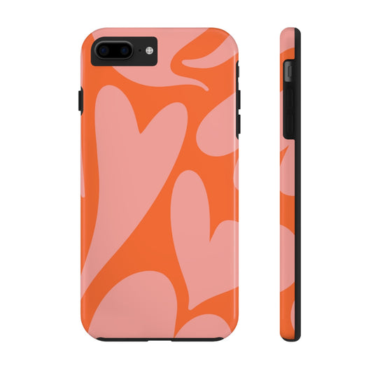 Stylish Abstract Heart Pattern Phone Case - Pink and Orange Design - Durable Protection for Your Device | Tough Phone Cases Womens Eco Friendly Apparel iPhone 7 Plus, iPhone 8 Plus