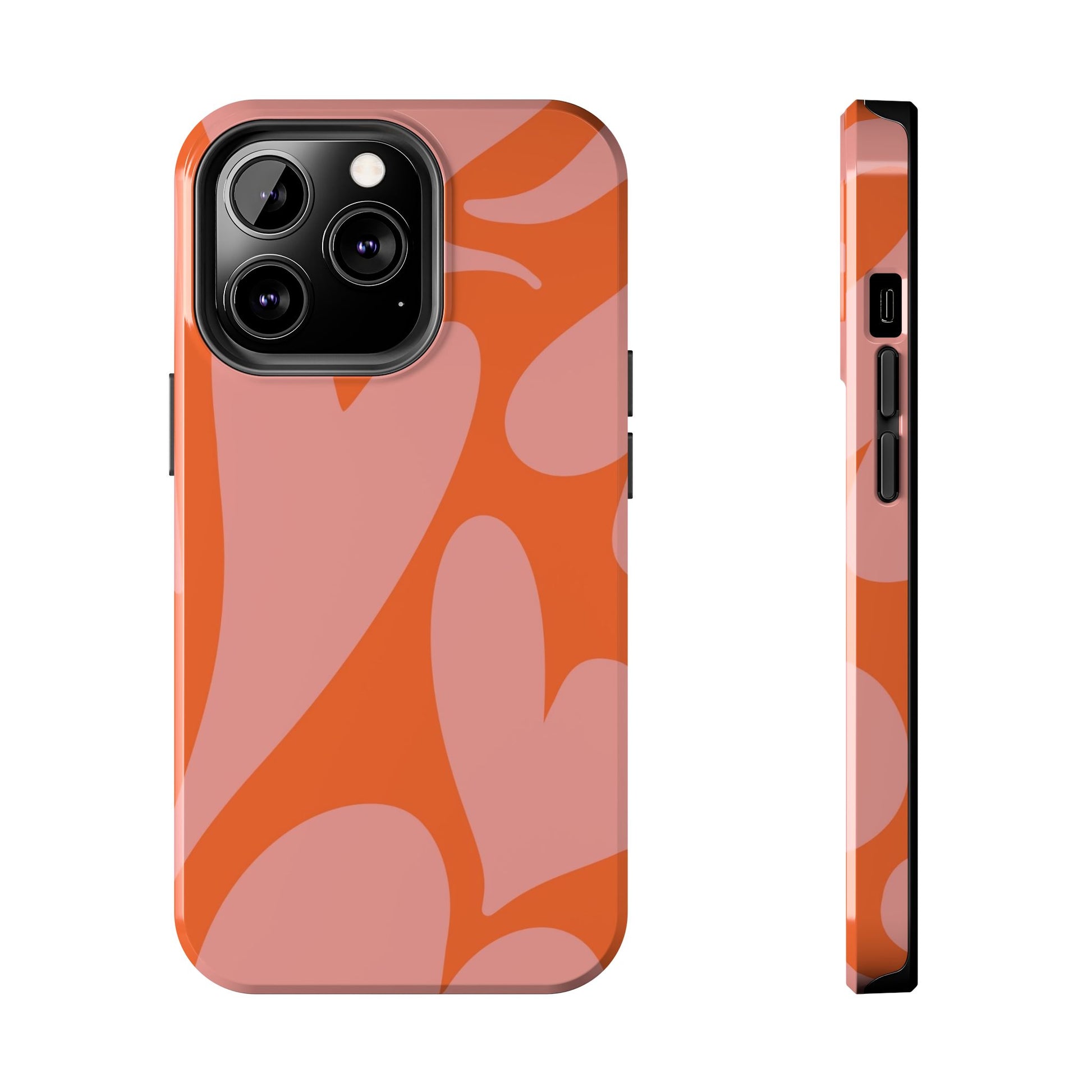 Stylish Abstract Heart Pattern Phone Case - Pink and Orange Design - Durable Protection for Your Device | Tough Phone Cases Womens Eco Friendly Apparel iPhone 13 Pro