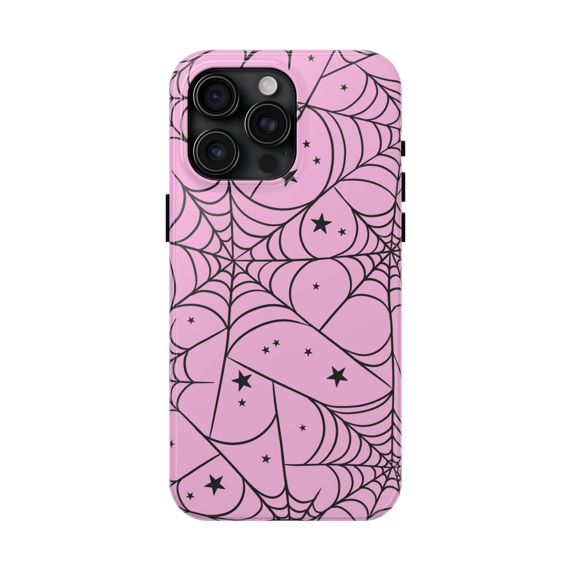 Stylish Pink Spider Web and Stars Phone Case - Cute Halloween Design - Protective Shockproof Cover | Tough Phone Cases Womens Eco Friendly Apparel
