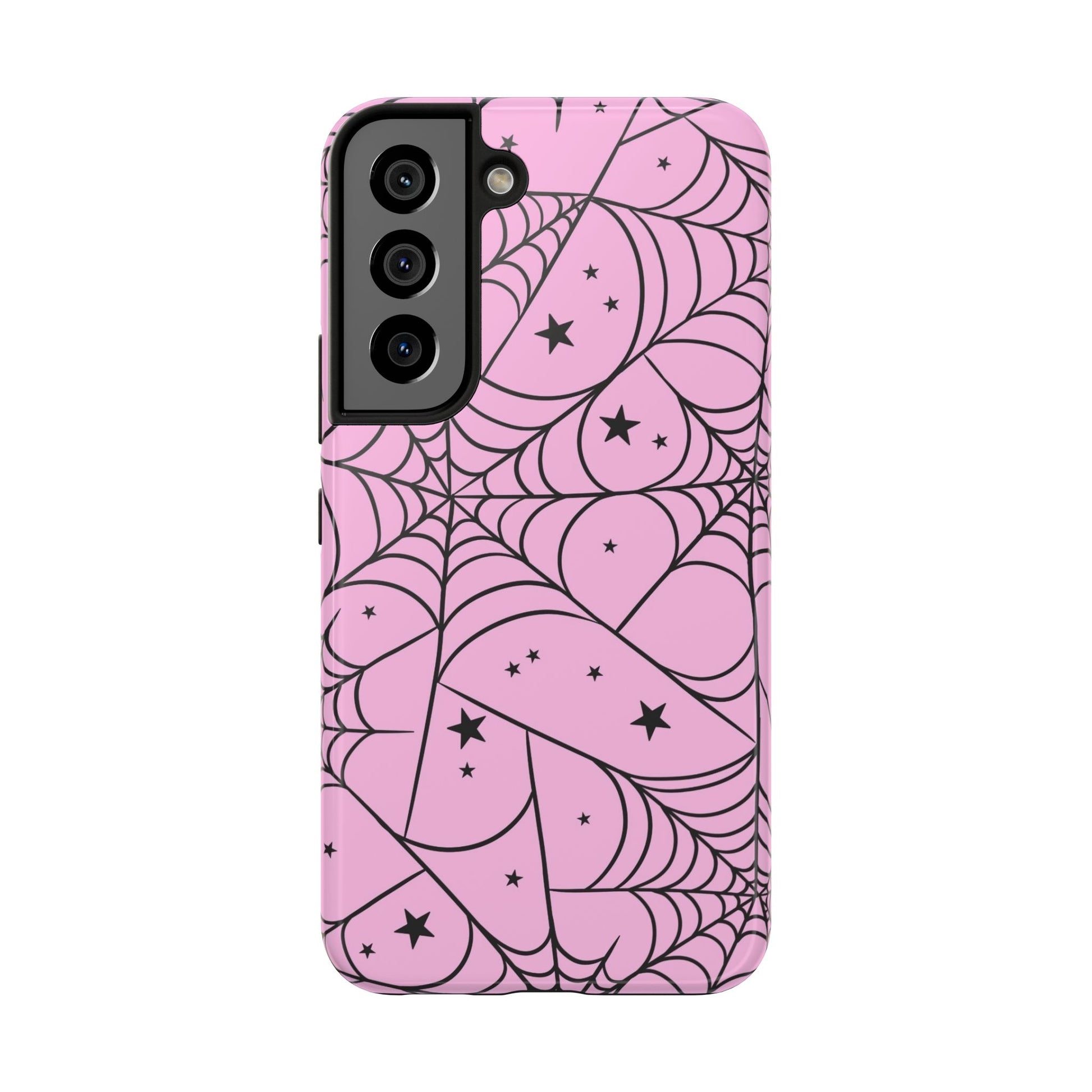 Stylish Pink Spider Web and Stars Phone Case - Cute Halloween Design - Protective Shockproof Cover | Tough Phone Cases Womens Eco Friendly Apparel
