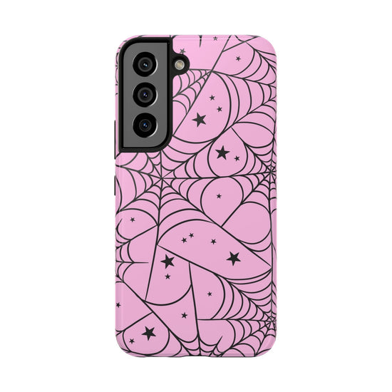 Stylish Pink Spider Web and Stars Phone Case - Cute Halloween Design - Protective Shockproof Cover | Tough Phone Cases Womens Eco Friendly Apparel