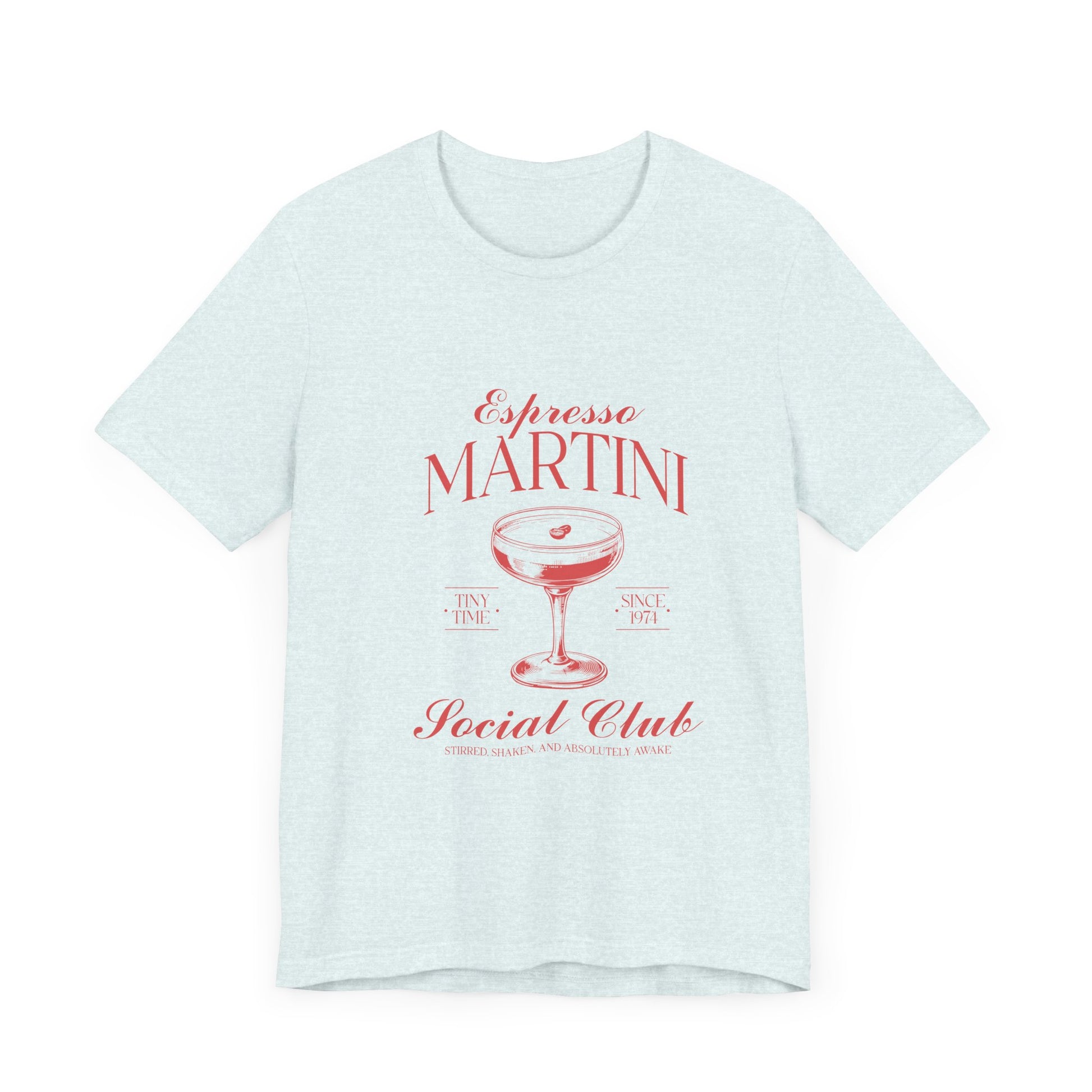 Espresso Martini Social Club Vintage Graphic Tee ☕🍸 Womens Eco Friendly Apparel Light Blue
