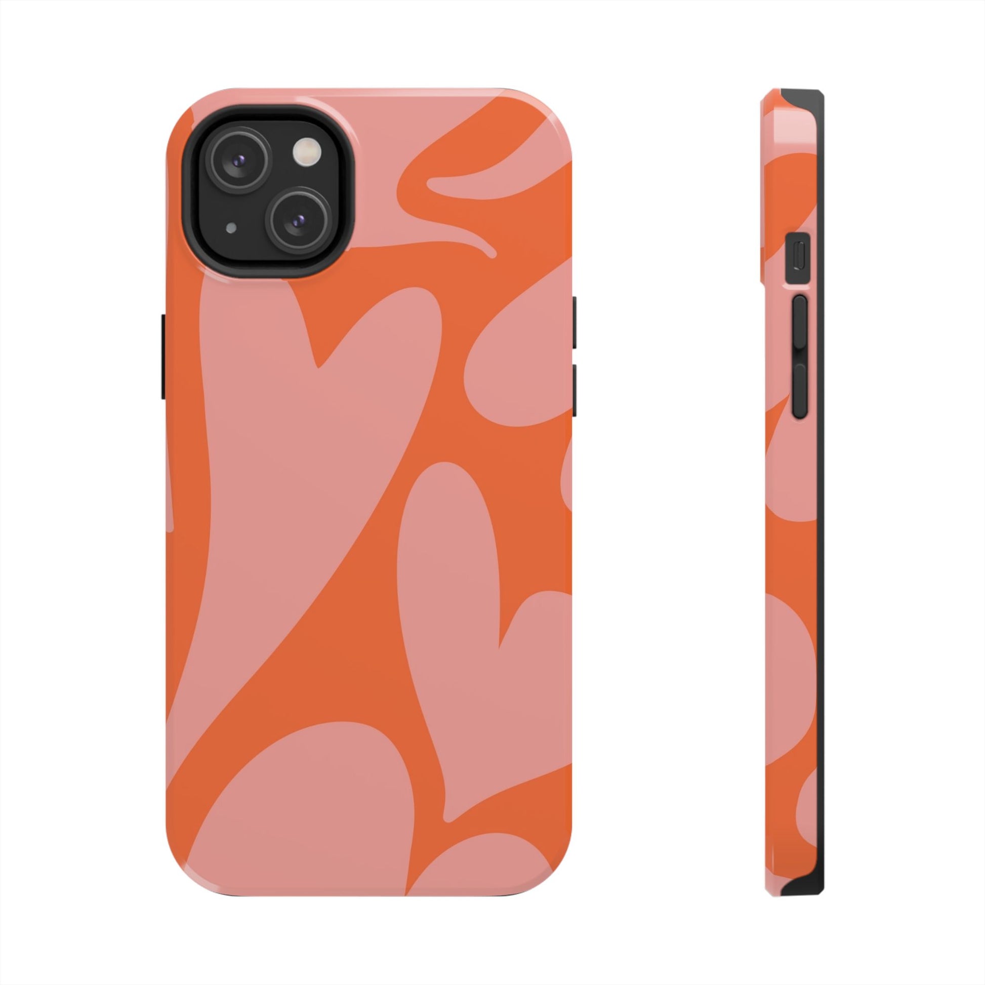 Stylish Abstract Heart Pattern Phone Case - Pink and Orange Design - Durable Protection for Your Device | Tough Phone Cases Womens Eco Friendly Apparel iPhone 14 Plus