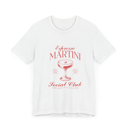 Espresso Martini Social Club Vintage Graphic Tee ☕🍸 Womens Eco Friendly Apparel Solid White Blend
