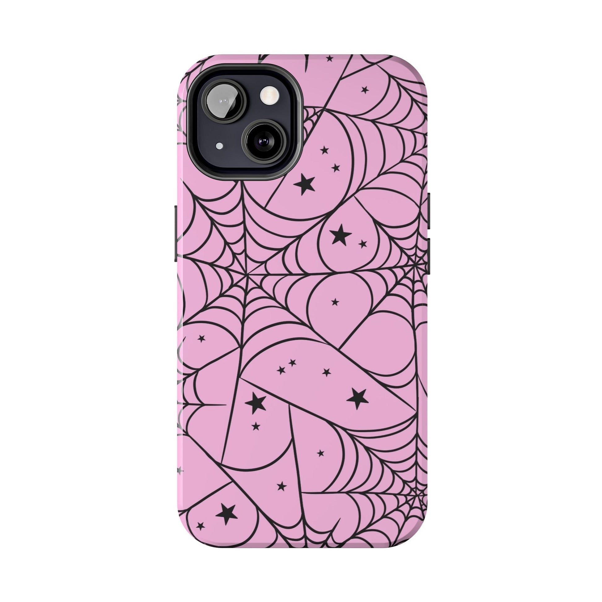 Stylish Pink Spider Web and Stars Phone Case - Cute Halloween Design - Protective Shockproof Cover | Tough Phone Cases Womens Eco Friendly Apparel