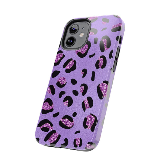 Purple Leopard Glitter Phone Case - Stylish Animal Print Design for iPhone and Android - Durable Protection | Tough Phone Cases Womens Eco Friendly Apparel