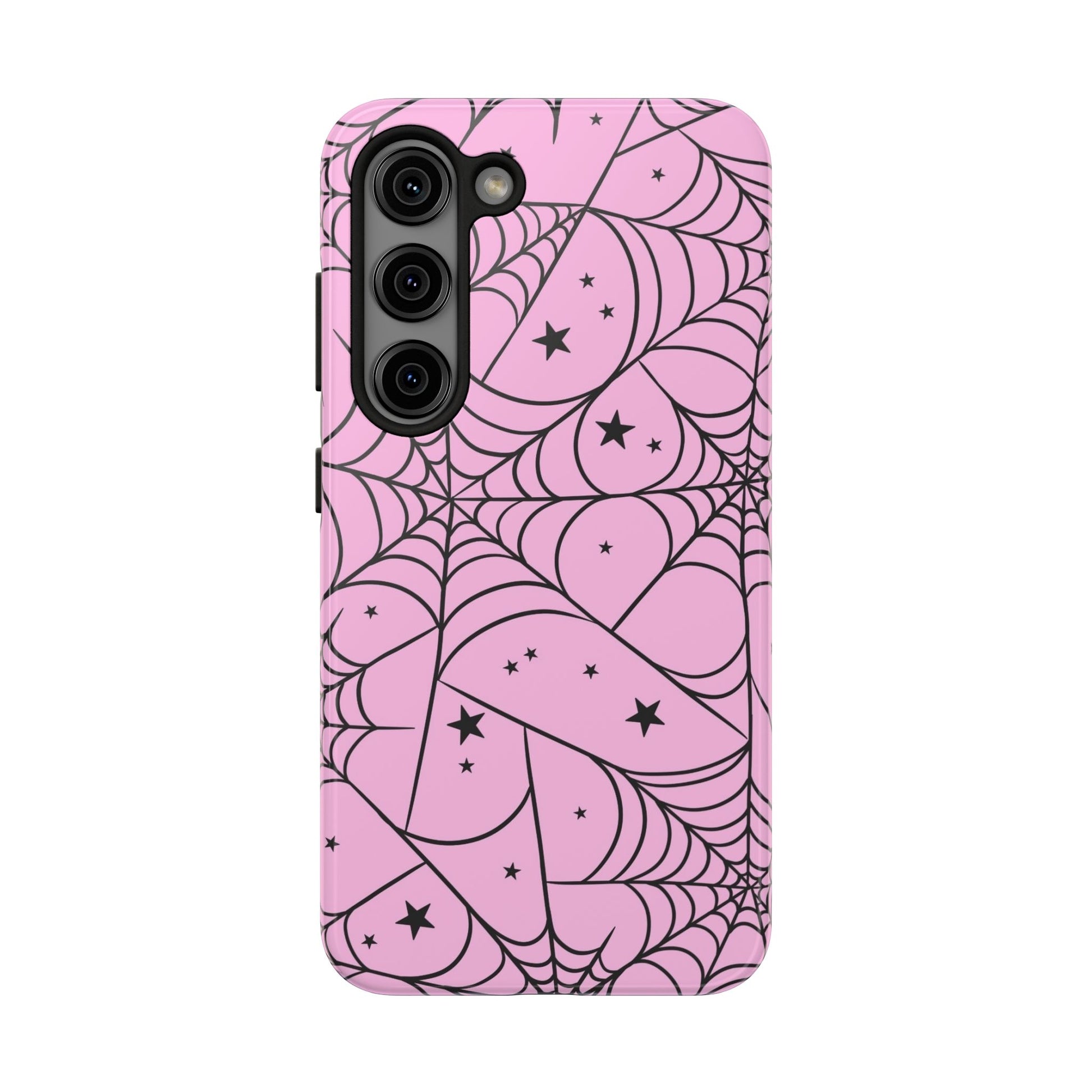 Stylish Pink Spider Web and Stars Phone Case - Cute Halloween Design - Protective Shockproof Cover | Tough Phone Cases Womens Eco Friendly Apparel