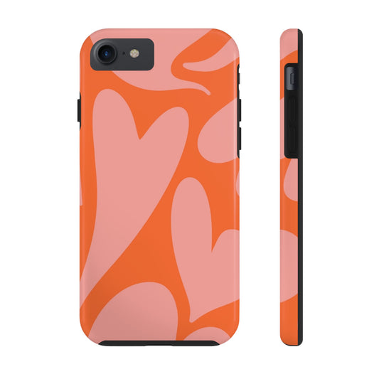 Stylish Abstract Heart Pattern Phone Case - Pink and Orange Design - Durable Protection for Your Device | Tough Phone Cases Womens Eco Friendly Apparel iPhone 7, iPhone 8, iPhone SE