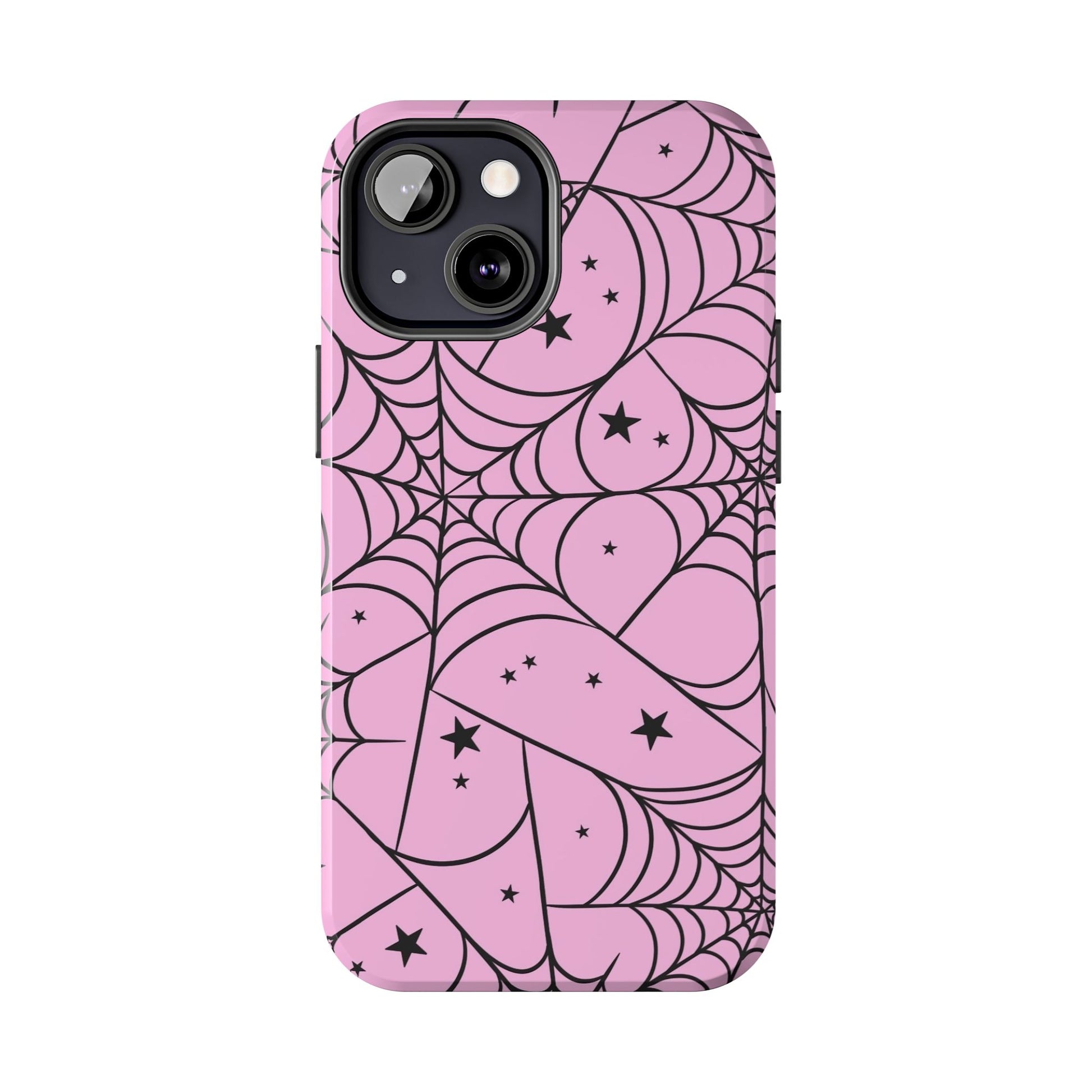 Stylish Pink Spider Web and Stars Phone Case - Cute Halloween Design - Protective Shockproof Cover | Tough Phone Cases Womens Eco Friendly Apparel