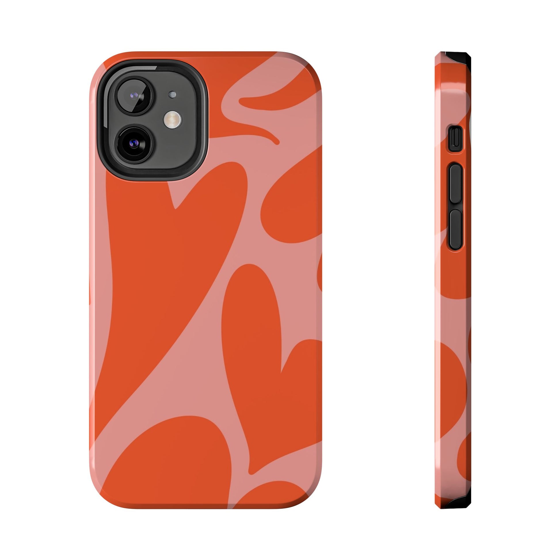 Cute Abstract Orange Heart Pattern Phone Case - Stylish and Durable Protection for Your Smartphone | Tough Phone Cases Womens Eco Friendly Apparel iPhone 12 Mini