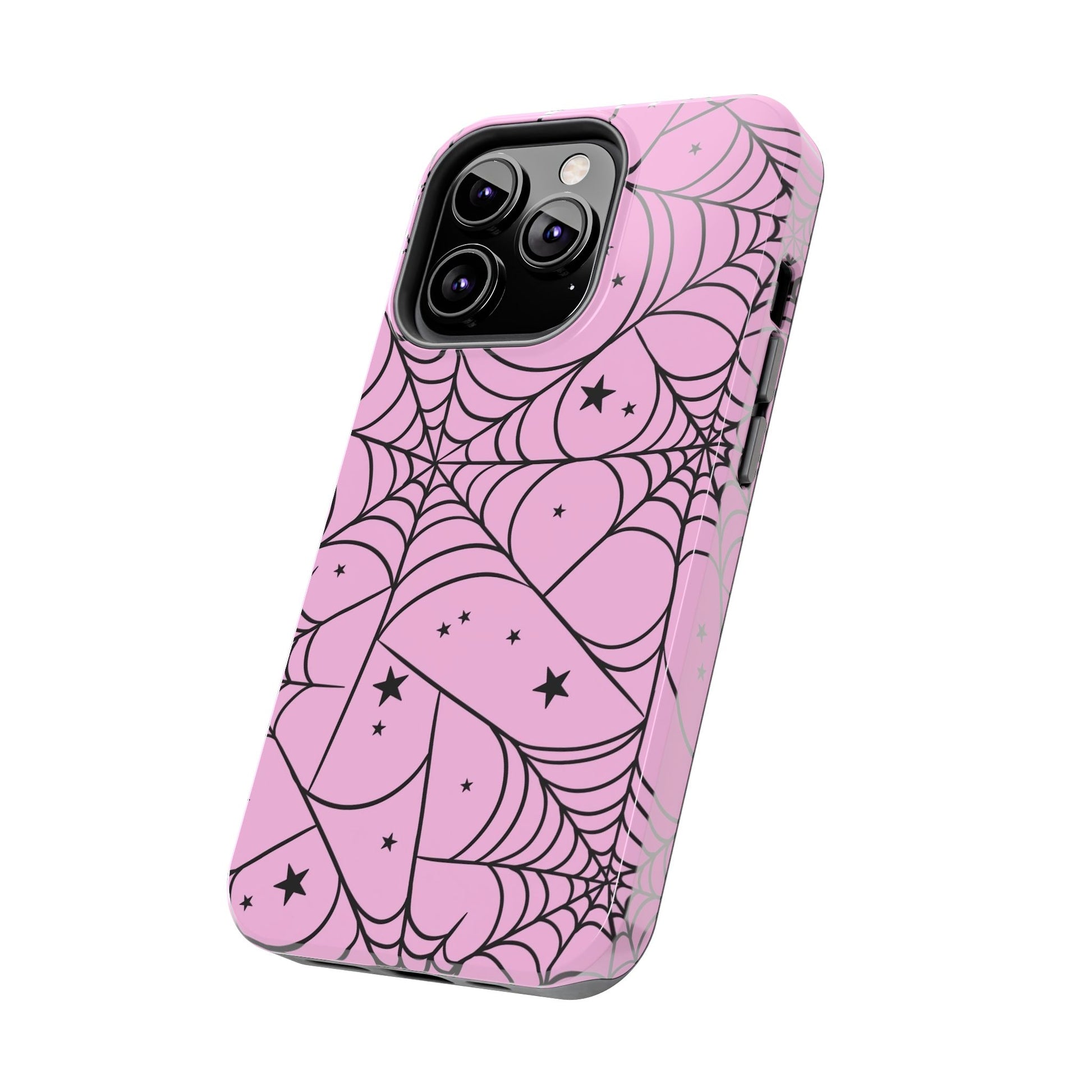 Stylish Pink Spider Web and Stars Phone Case - Cute Halloween Design - Protective Shockproof Cover | Tough Phone Cases Womens Eco Friendly Apparel