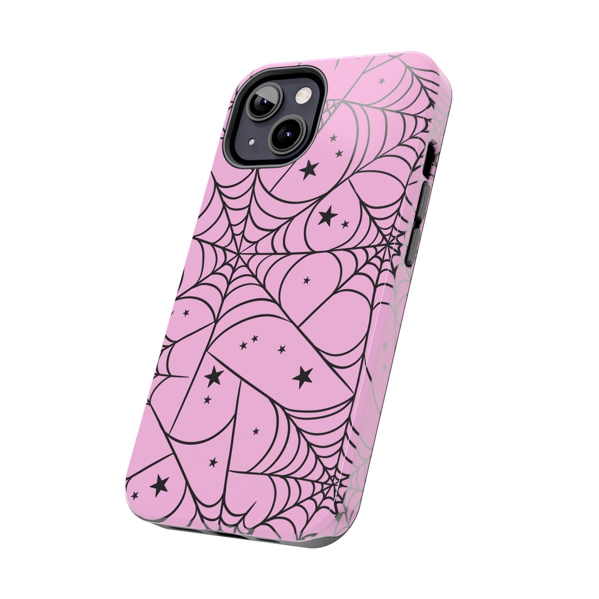 Stylish Pink Spider Web and Stars Phone Case - Cute Halloween Design - Protective Shockproof Cover | Tough Phone Cases Womens Eco Friendly Apparel