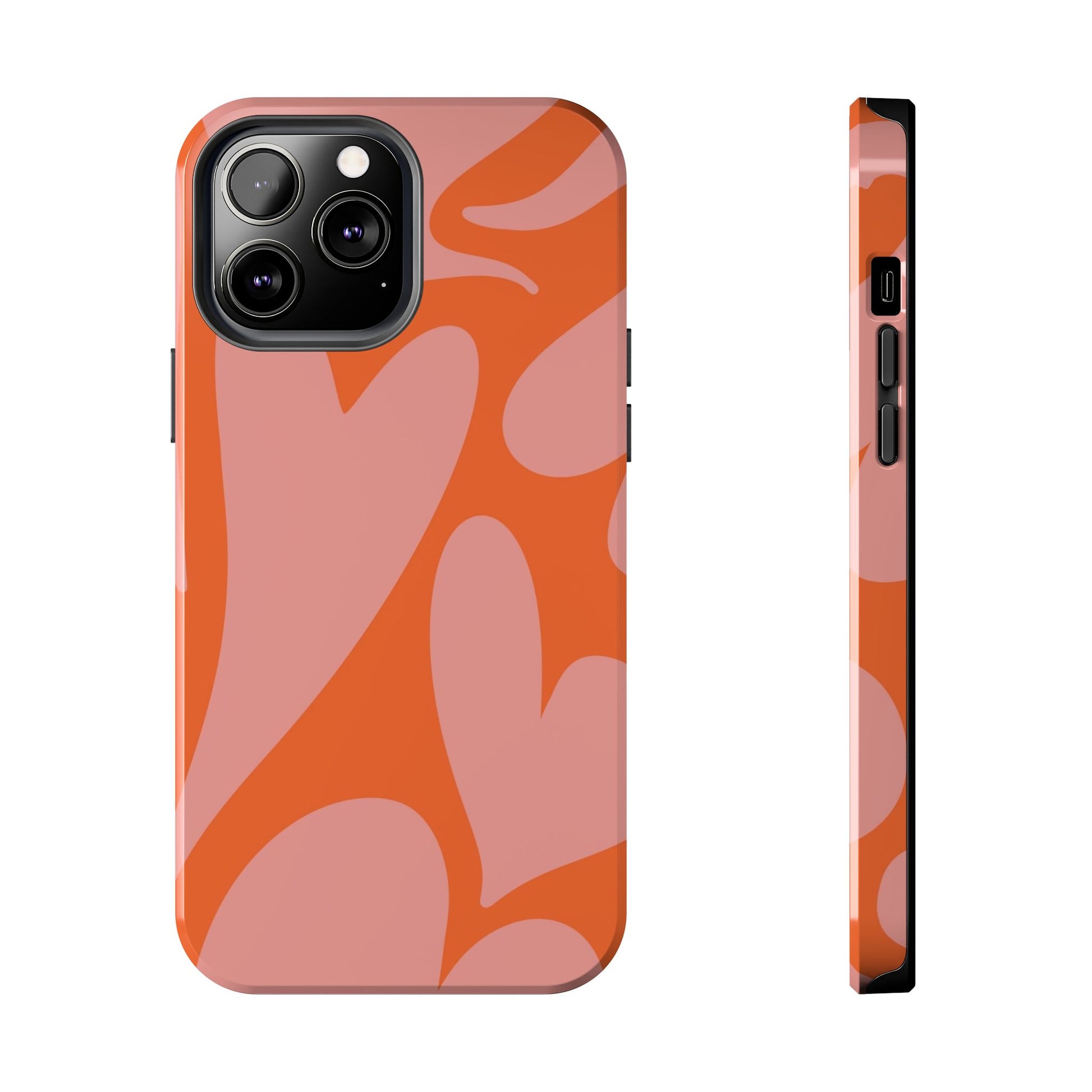 Stylish Abstract Heart Pattern Phone Case - Pink and Orange Design - Durable Protection for Your Device | Tough Phone Cases Womens Eco Friendly Apparel iPhone 13 Pro Max