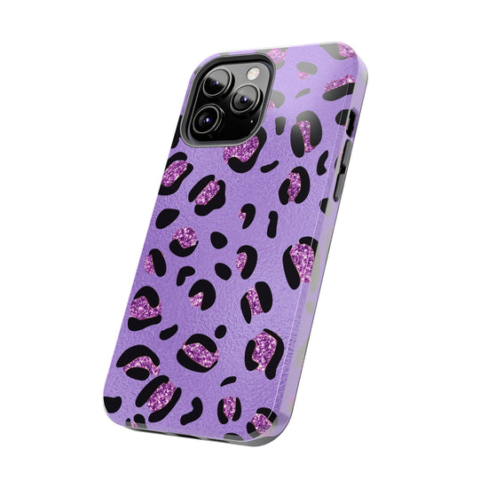 Purple Leopard Glitter Phone Case - Stylish Animal Print Design for iPhone and Android - Durable Protection | Tough Phone Cases Womens Eco Friendly Apparel