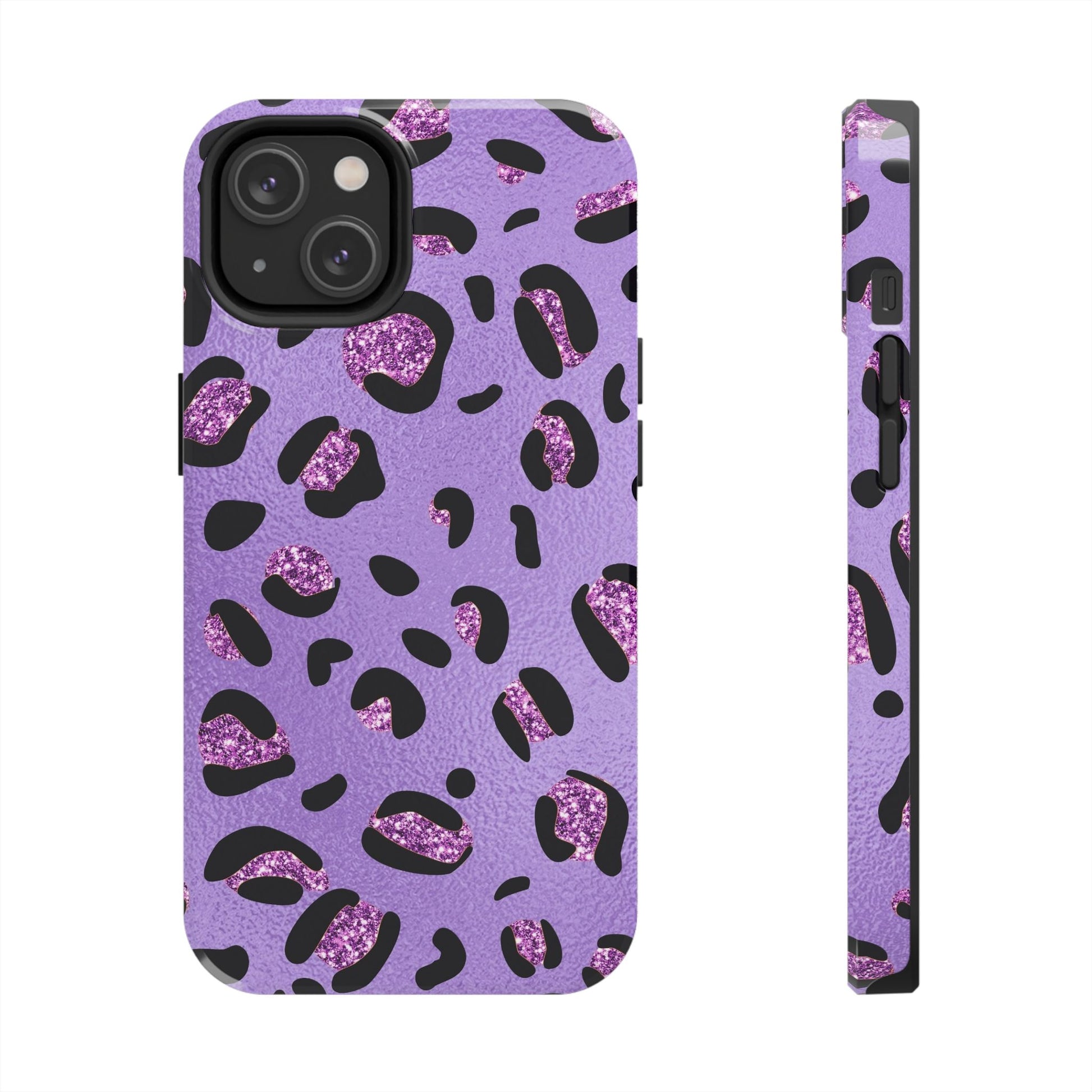 Purple Leopard Glitter Phone Case - Stylish Animal Print Design for iPhone and Android - Durable Protection | Tough Phone Cases Womens Eco Friendly Apparel iPhone 14