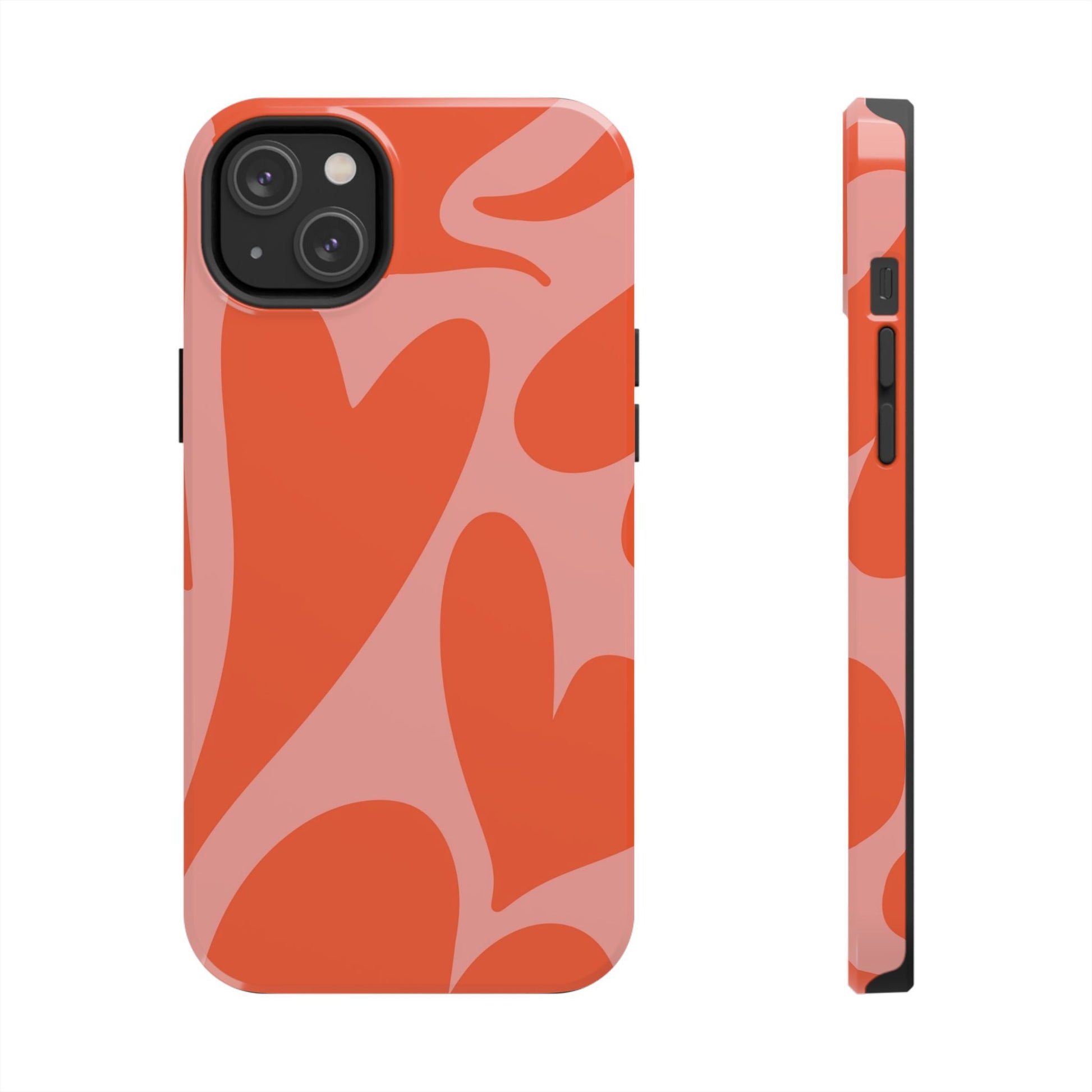 Cute Abstract Orange Heart Pattern Phone Case - Stylish and Durable Protection for Your Smartphone | Tough Phone Cases Womens Eco Friendly Apparel iPhone 14 Plus