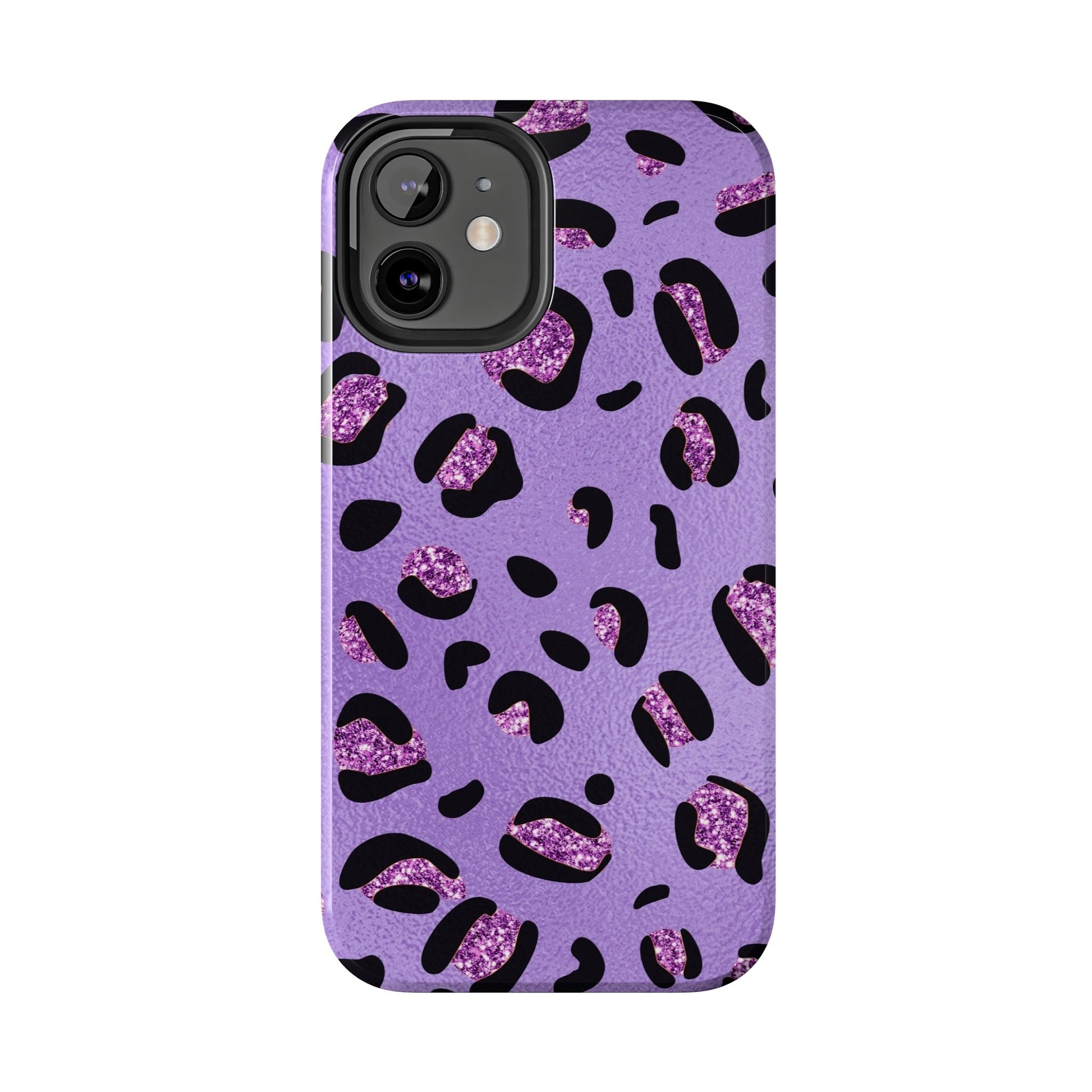 Purple Leopard Glitter Phone Case - Stylish Animal Print Design for iPhone and Android - Durable Protection | Tough Phone Cases Womens Eco Friendly Apparel