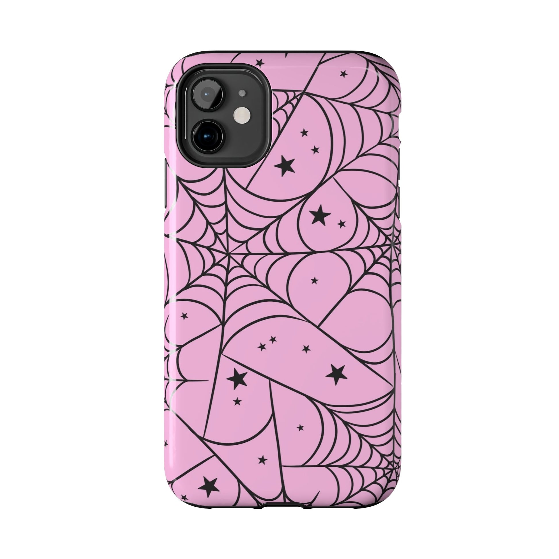 Stylish Pink Spider Web and Stars Phone Case - Cute Halloween Design - Protective Shockproof Cover | Tough Phone Cases Womens Eco Friendly Apparel