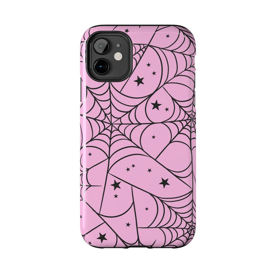 Stylish Pink Spider Web and Stars Phone Case - Cute Halloween Design - Protective Shockproof Cover | Tough Phone Cases Womens Eco Friendly Apparel