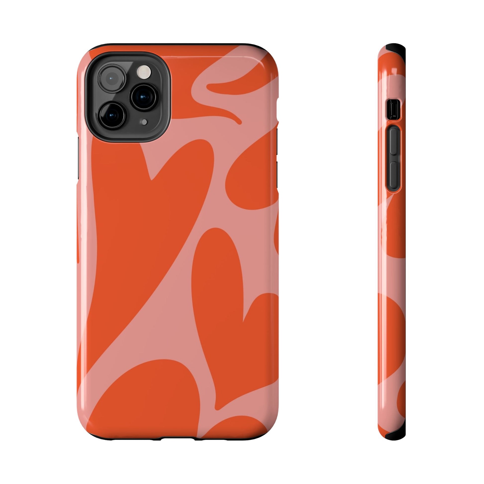 Cute Abstract Orange Heart Pattern Phone Case - Stylish and Durable Protection for Your Smartphone | Tough Phone Cases Womens Eco Friendly Apparel iPhone 11 Pro Max