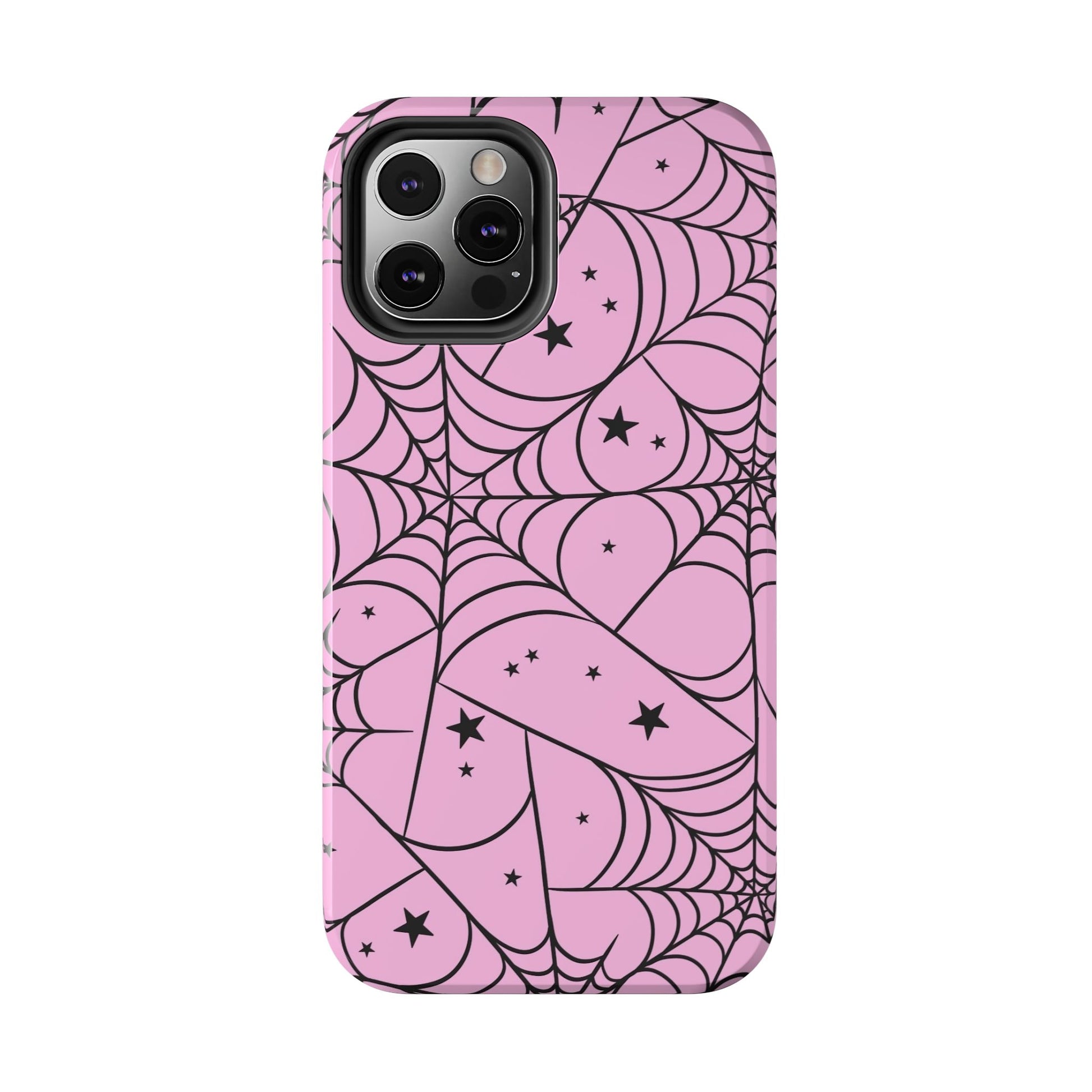 Stylish Pink Spider Web and Stars Phone Case - Cute Halloween Design - Protective Shockproof Cover | Tough Phone Cases Womens Eco Friendly Apparel